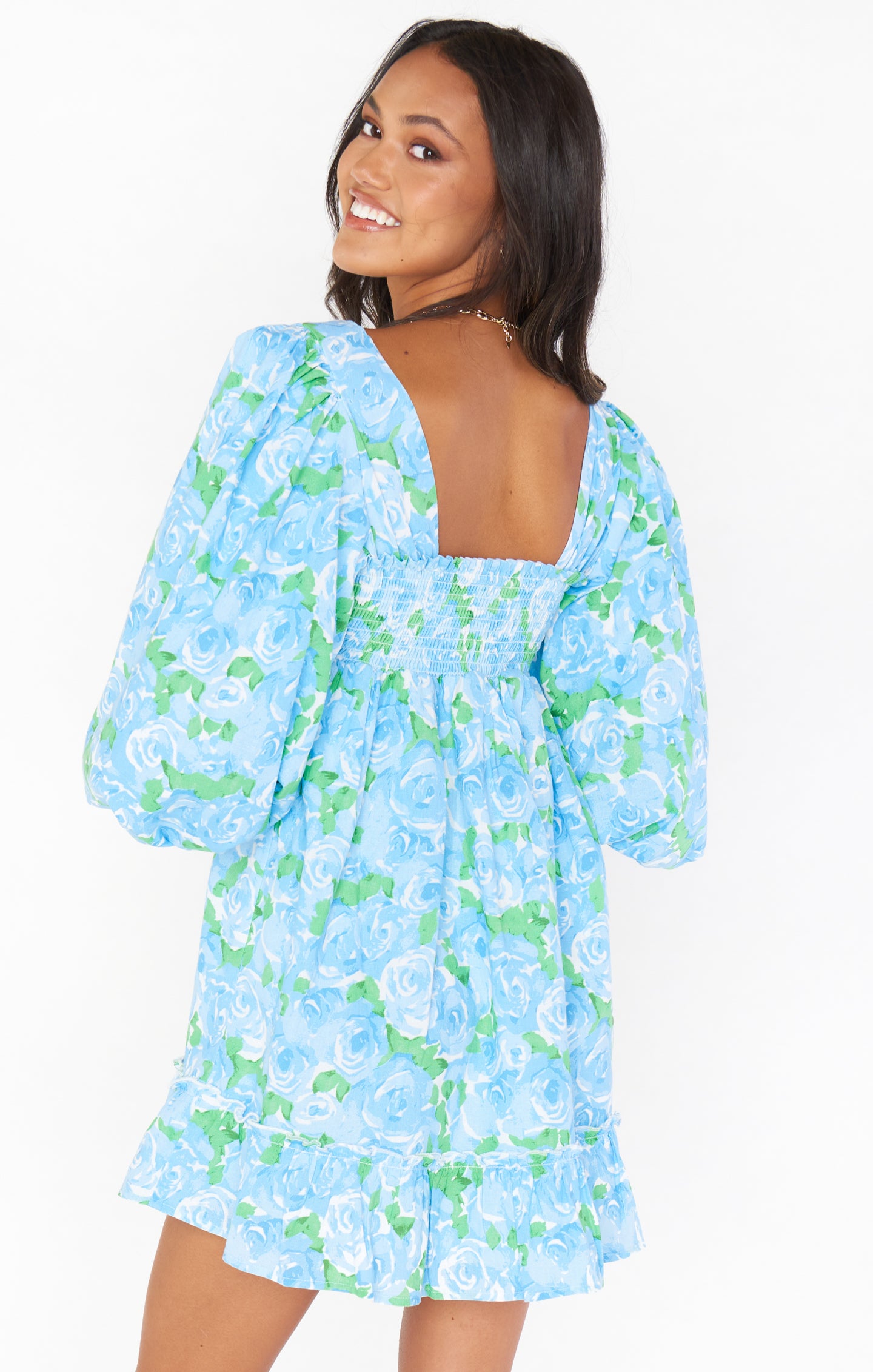 Elegant Mandi Mini Dress - Floral Blue Bridal Party Dress for Weddings, Bridal Showers & Special Occasions