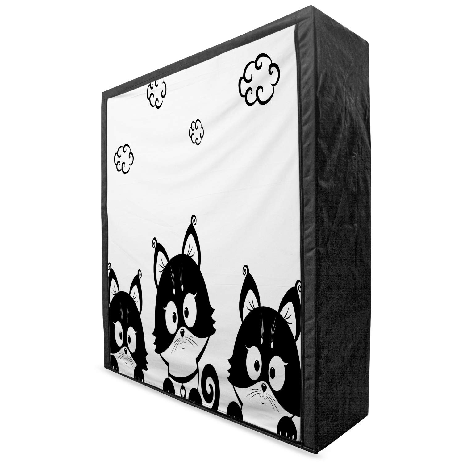 Ambesonne Black and White Portable Fabric Wardrobe - 3 Kittens with Clouds Art Design, 59 Inch Clothing Organizer with Shelves for Bedroom, Closet Storage & Home Decor | Perfect for Small Spaces, Dorm Rooms & Apartment Living