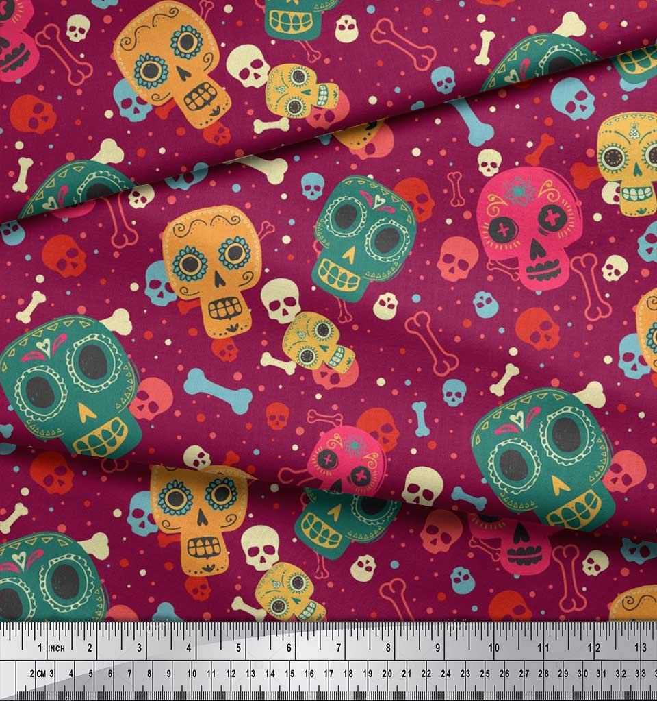 Soimoi Moss Georgette Brown Fabric by The Yard - 42 Inch Wide - Dot, Bone & Skull Printed Fabric for DIY Fashion, Home Decor & Craft Projects - Minimalist Chic Printed Cotton Material for Dresses, Curtains & Sewing