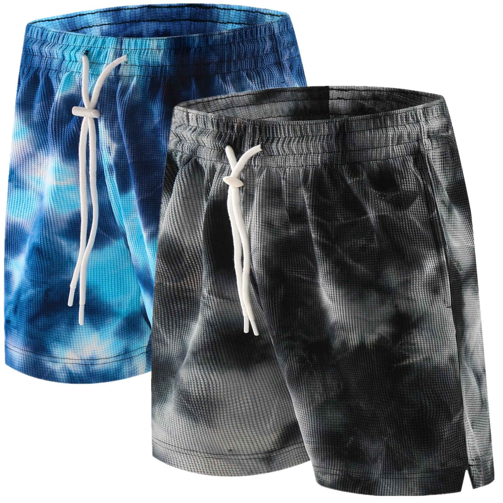 OPALOS 2 Pack Tie Dye Running Shorts for Men with Pockets - Breathable Athletic Basketball Shorts for Jogging, Gym Workouts & Casual Wear
