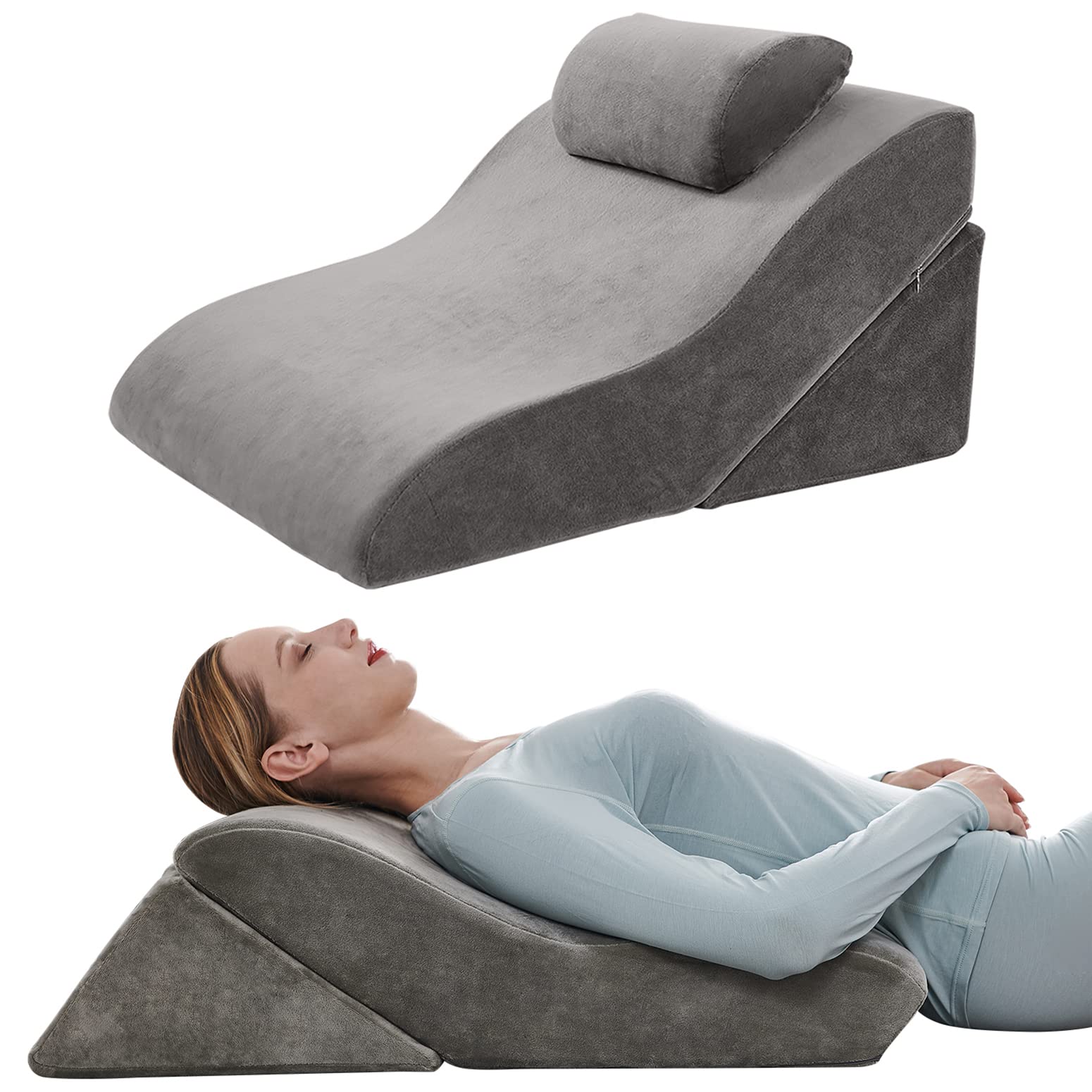 **Axelrod Adjustable Bed Wedge Pillow Set – Memory Foam Support for Back, Leg & Knee Pain Relief | Post-Surgery Orthopedic Pillow | Anti-Snoring, Heartburn & Acid Reflux Relief | Grey – Perfect for Reading, Sleeping & Recovery**