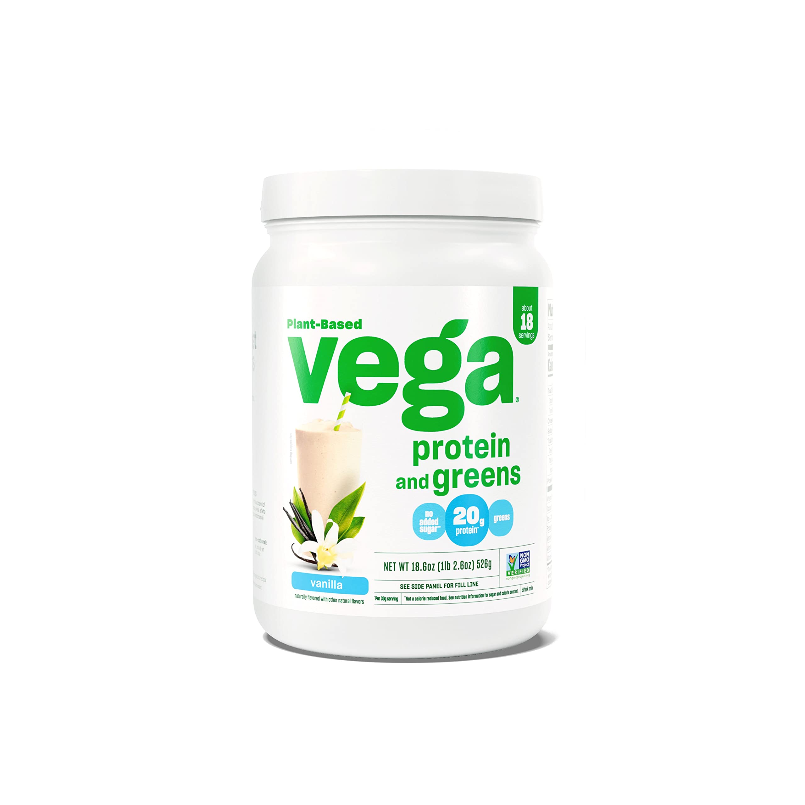 Vega Protein and Greens Vanilla Protein Powder - 20g Plant-Based Vegan Protein with Superfoods, Non-GMO, Pea Protein for Men & Women, 1.2 lb (Packaging May Vary) | Post-Workout Recovery & Meal Replacement Shake