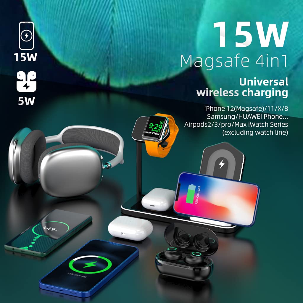 3-in-1 Fast Wireless Charging Station for iPhone Xs/Xs Max/XR/X/8/8Plus, iWatch Series 1-4 & AirPods 2 | Multi-Device Charging Stand | Home & Office Desk Organizer (Black)