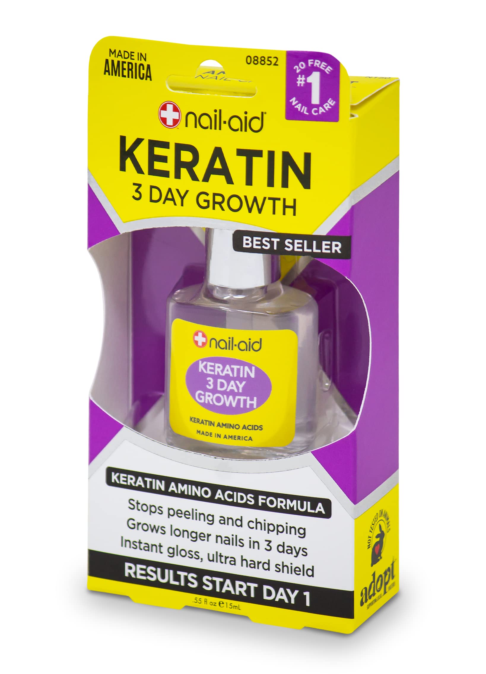 Nail-Aid Keratin 3 Day Growth Nail Treatment & Strengthener - Clear Formula for Stronger Nails (0.55 Fl Oz) - Perfect for Nail Care, Manicures & Healthy Growth
