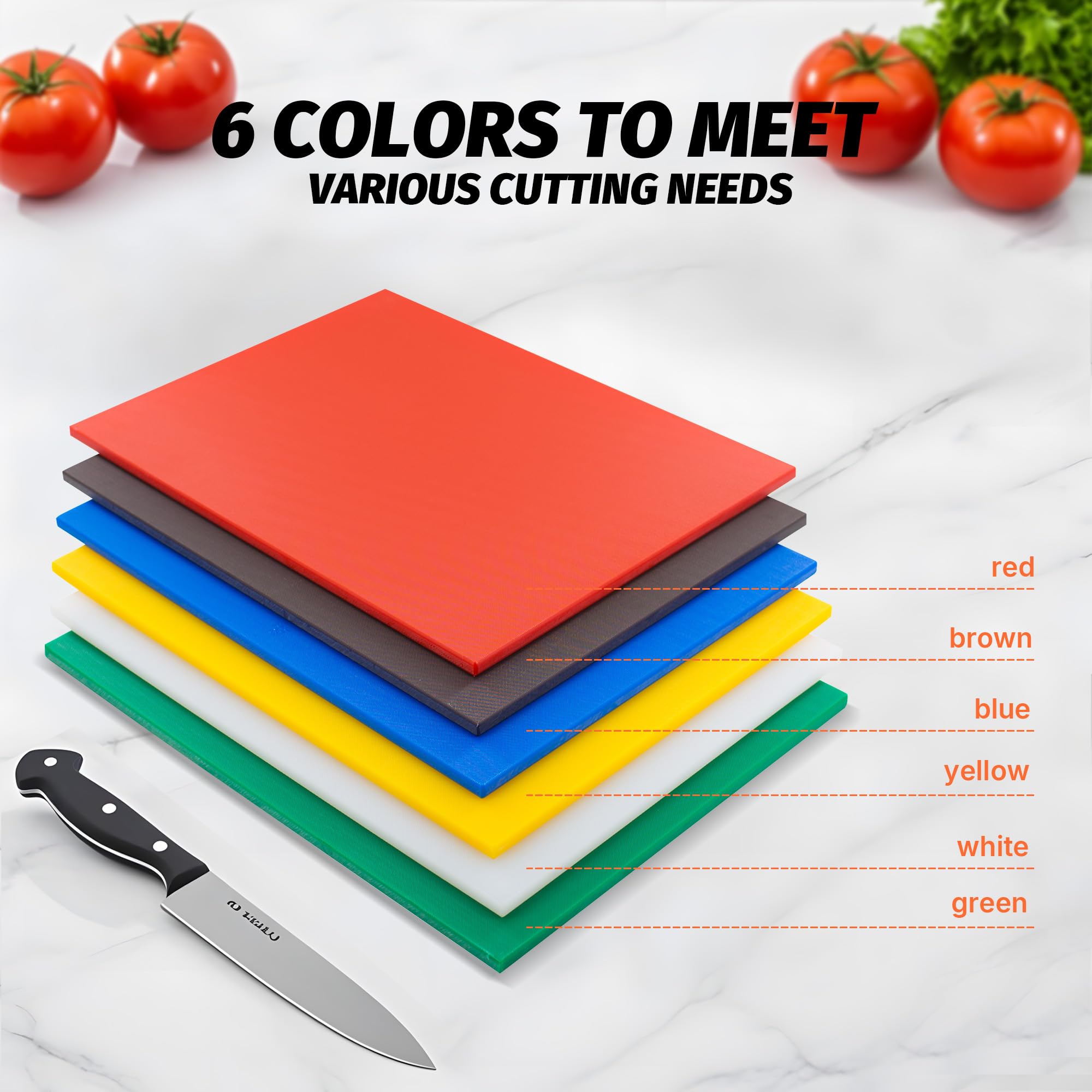 CMI Commercial Grade Plastic Cutting Board Set - 18 x 24 x 1/2 Inch NSF Certified Kitchen Chopping Boards for Vegetables, Meat & Cheese (6-Pack, Multi-Color) - Perfect for Restaurants, Catering & Home Kitchens