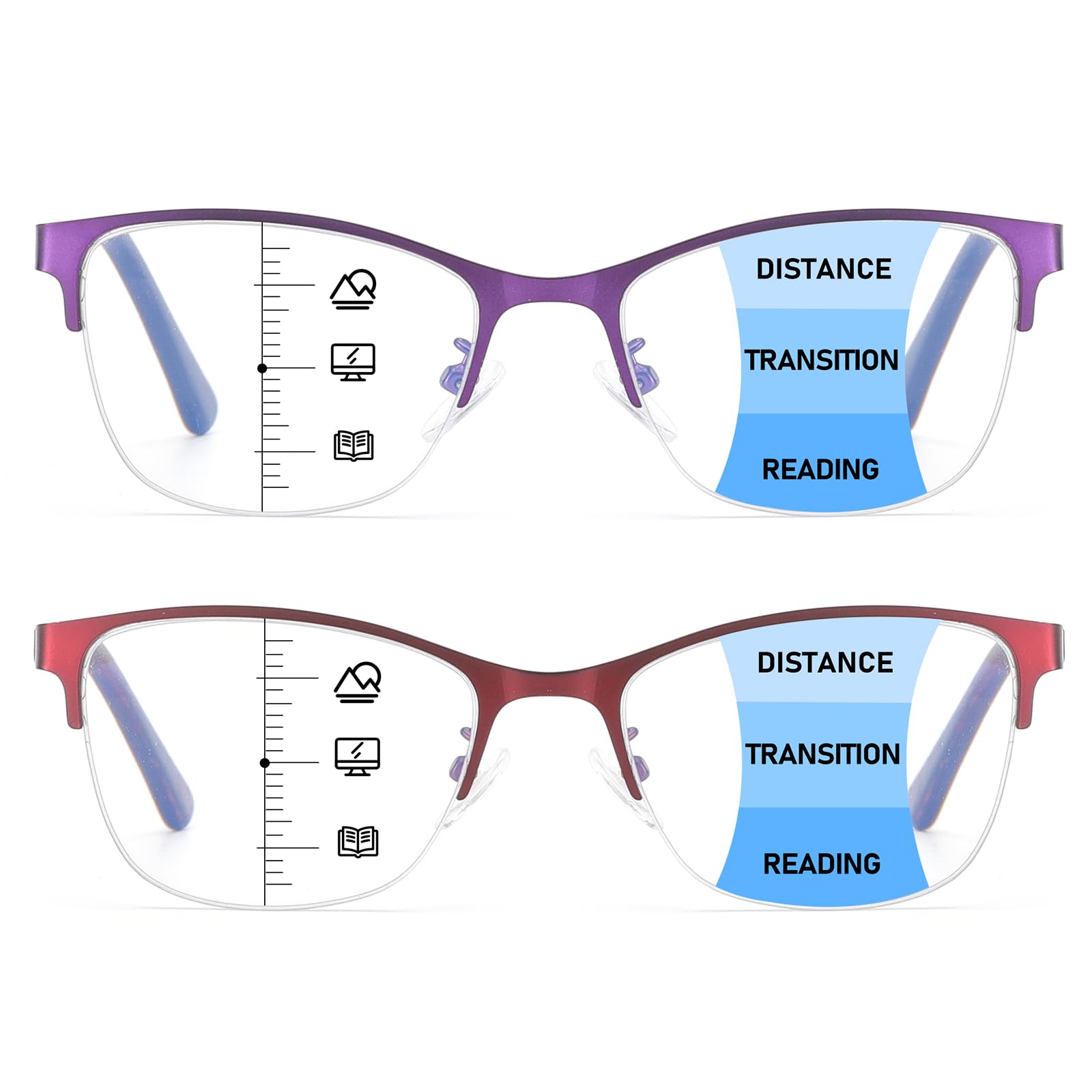 SOVCOD 2 Pack Blue Light Blocking Reading Glasses for Women - Progressive Multifocus Computer Eyeglasses with Spring Hinge - Perfect for Reading, Working on Computer & Digital Screen Use