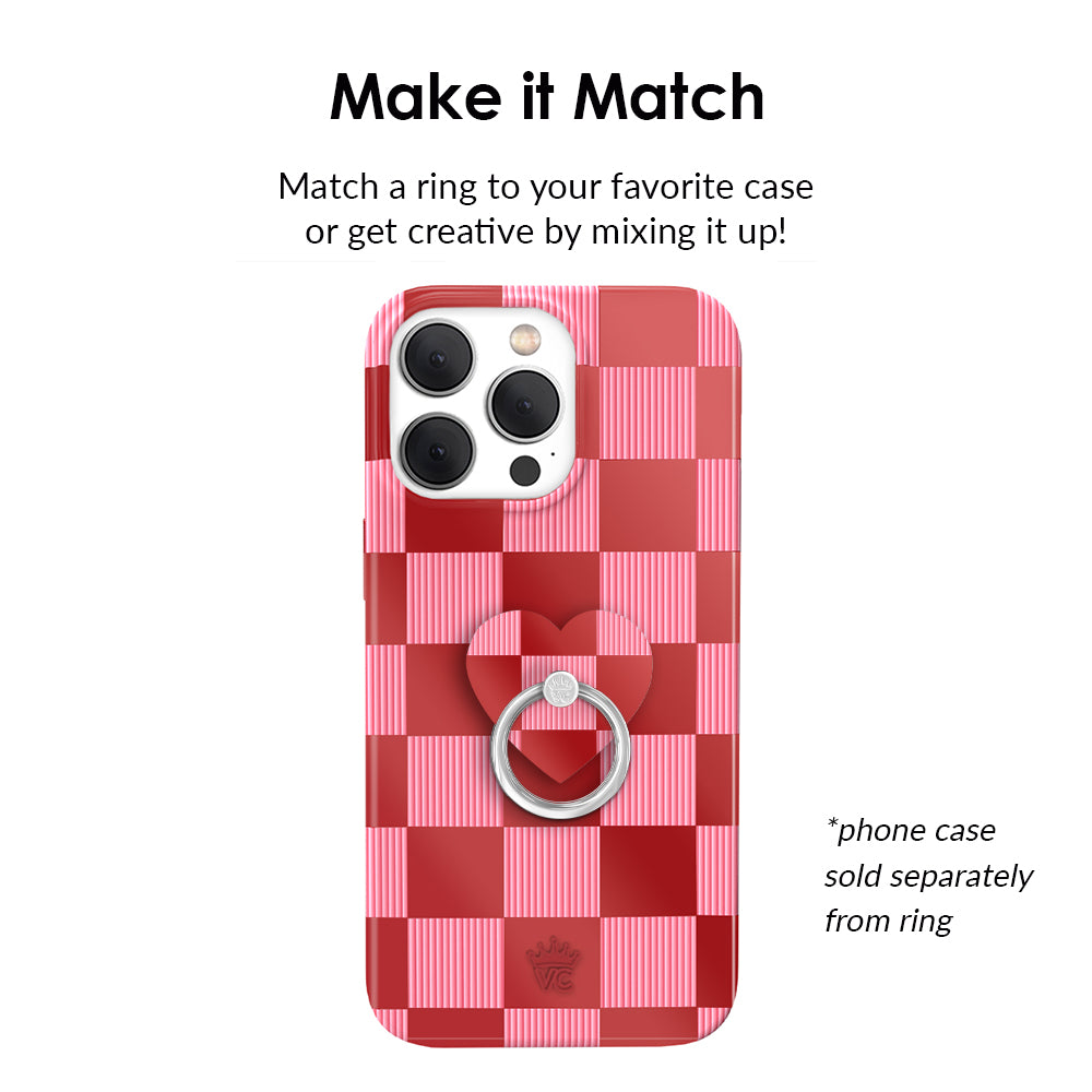 Rose Gold Checkered Phone Ring Holder - Grip Stand for iPhone, Samsung & Smartphones - Perfect for Selfies, Videos & Hands-Free Use