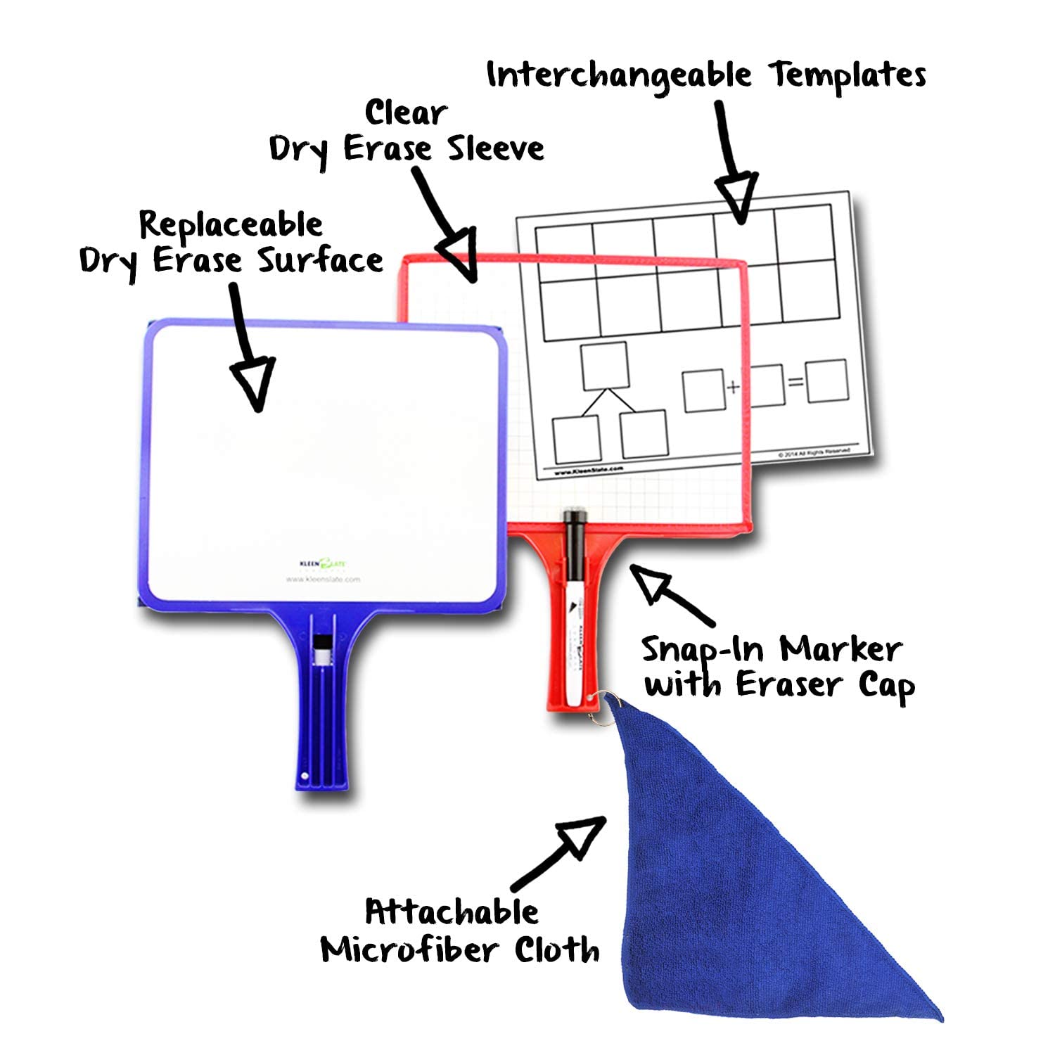 12-Pack KleenSlate Double-Sided Custom Whiteboard with Clear Dry Erase Sleeve - Interchangeable Templates & Graphic Organizers - Includes 12 Microfiber Cloths, Bookbinder Rings & Markers - Perfect for Classrooms, Offices & Home Learning