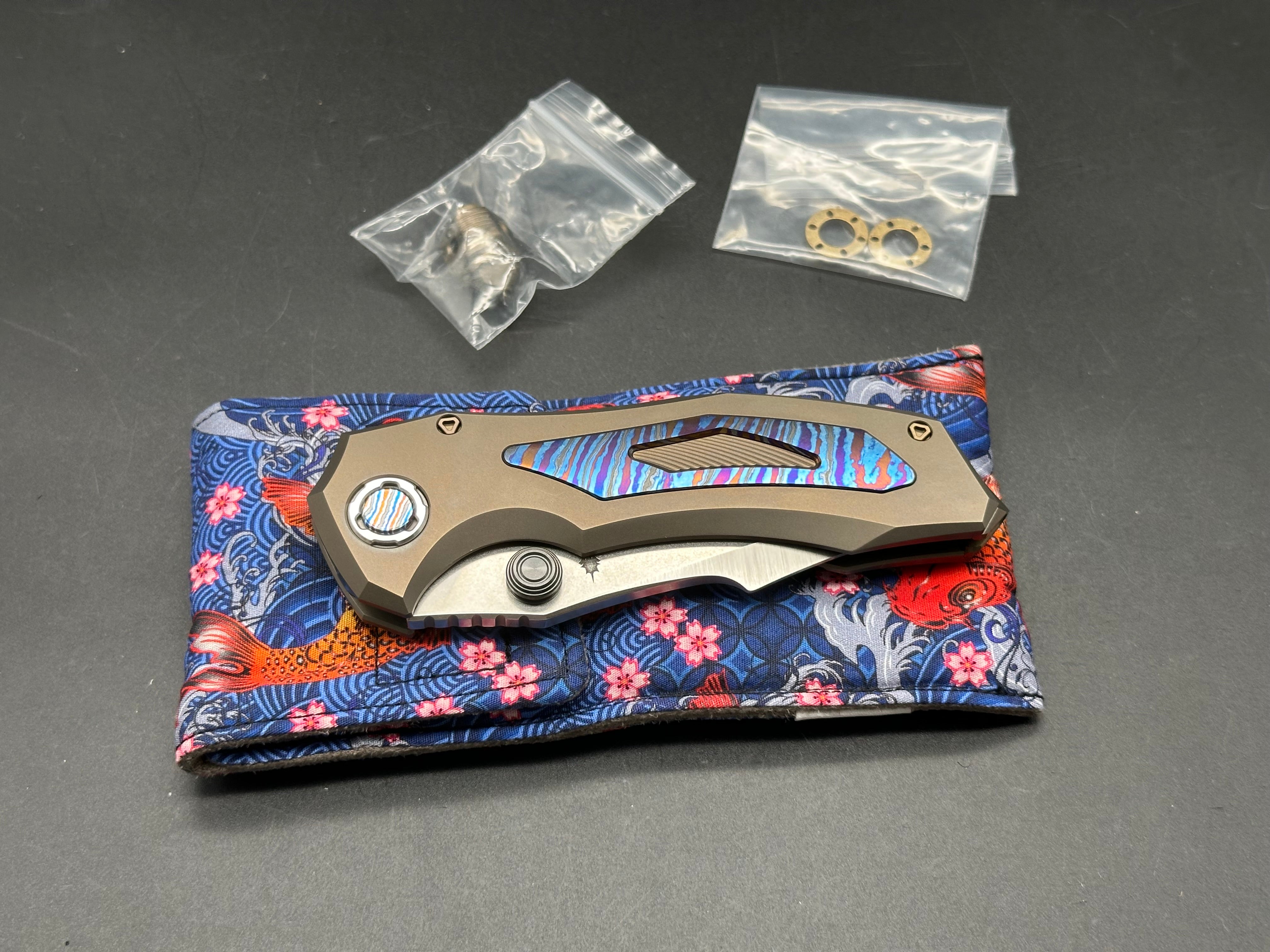 Genex Blade Primarch #6 - Bronze Milled Titanium Frame with Zirconium Inlays, Satin Vanax Pivot - Premium EDC Pocket Knife for Outdoor Camping, Survival & Everyday Carry