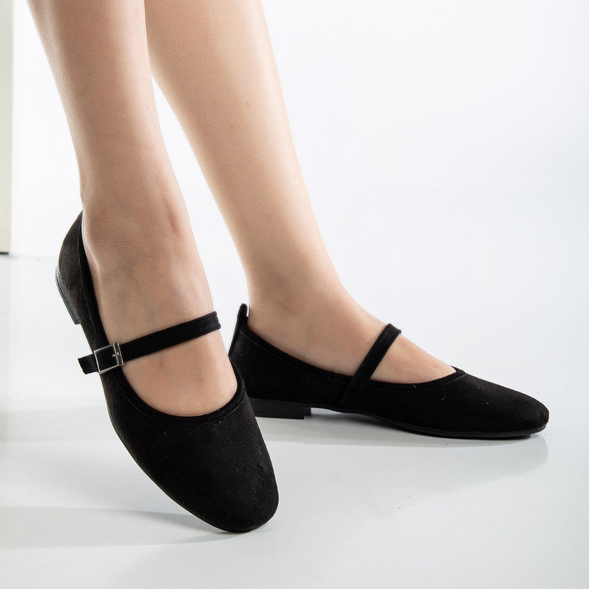 Emilie Black Suede Mary Jane Flats for Women - Comfortable & Stylish Ballet Shoes for Work, Office, and Casual Wear
