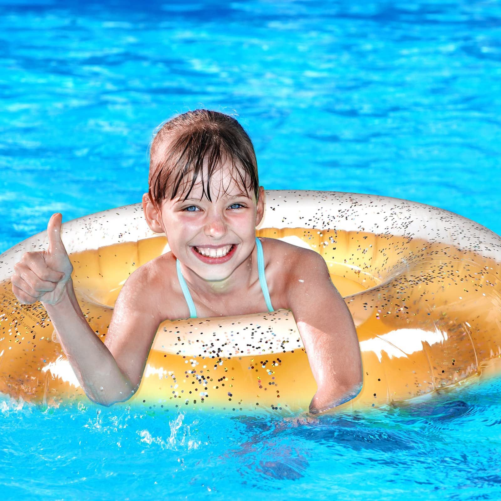 8-Piece Transparent Glitter Inflatable Pool Float Tubes for Kids - Swim Rings for Boys & Girls, Summer Beach Party Decorations, Pool & Lake Water Fun Accessories