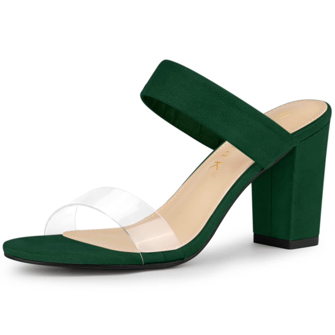 Allegra K Women's Dual Clear Strap Block Heel Slide Sandals - Comfortable Summer Dress Shoes for Weddings, Parties & Beach Vacations