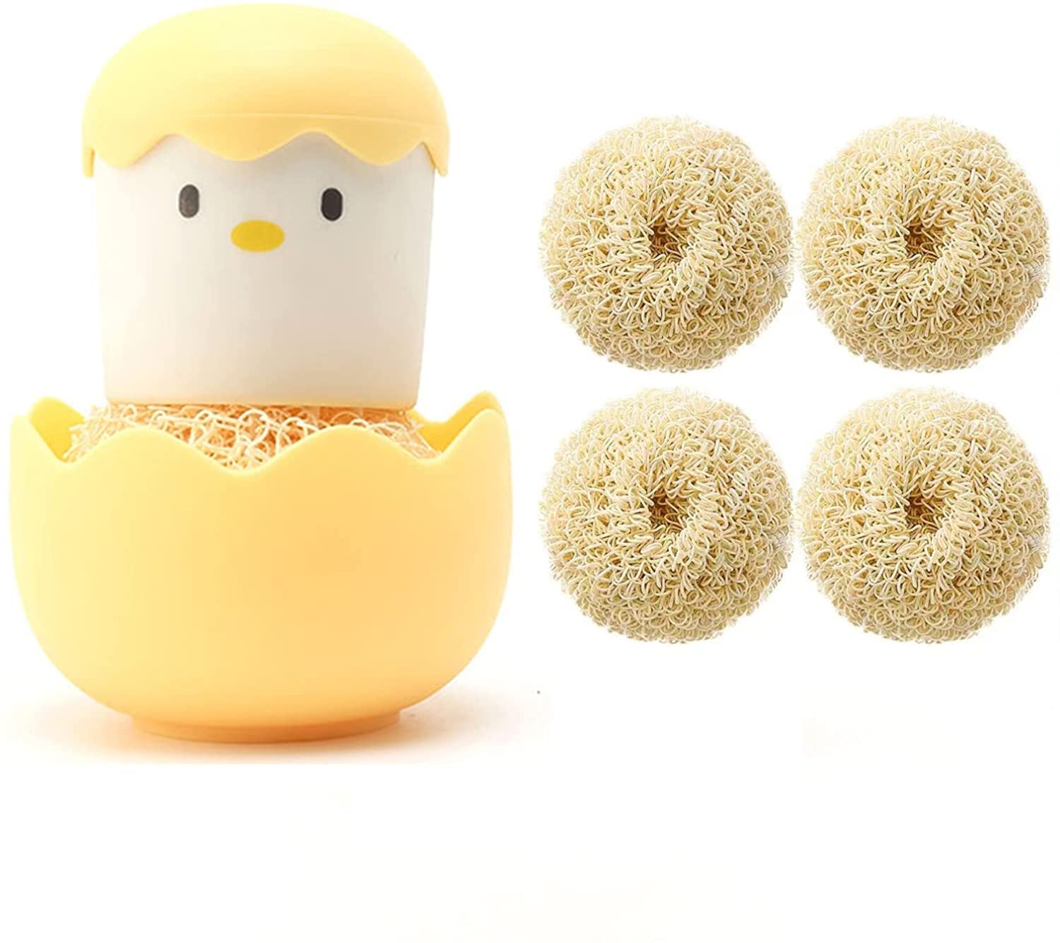 Cartoon Egg Shell Fiber Dish Brush with Removable Handle & Replaceable Head - Kitchen Cleaning Brush for Pots, Pans & Dishes - Perfect for Daily Dishwashing & Tough Stain Removal