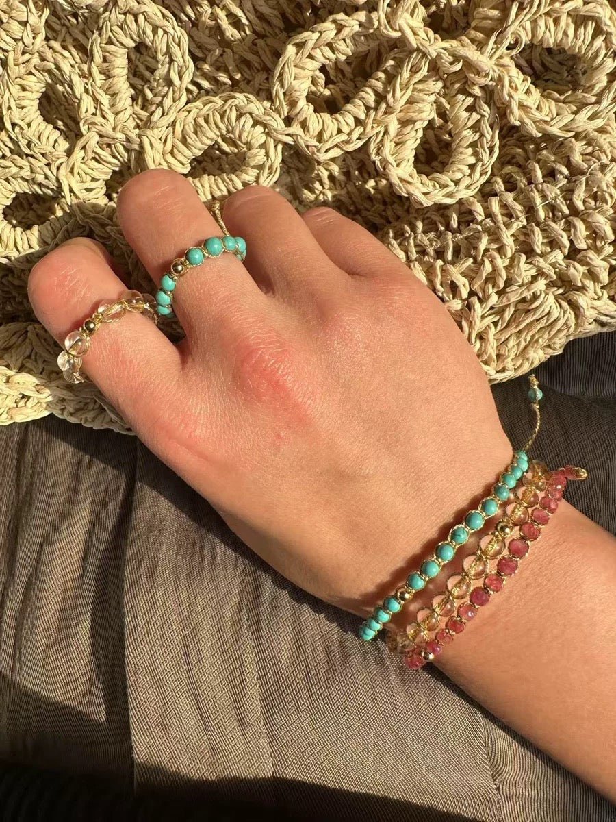 Tribal Totem Adjustable Beaded Ring - Turquoise Stone Handmade Jewelry for Women - Perfect for Boho Fashion, Festivals & Everyday Wear