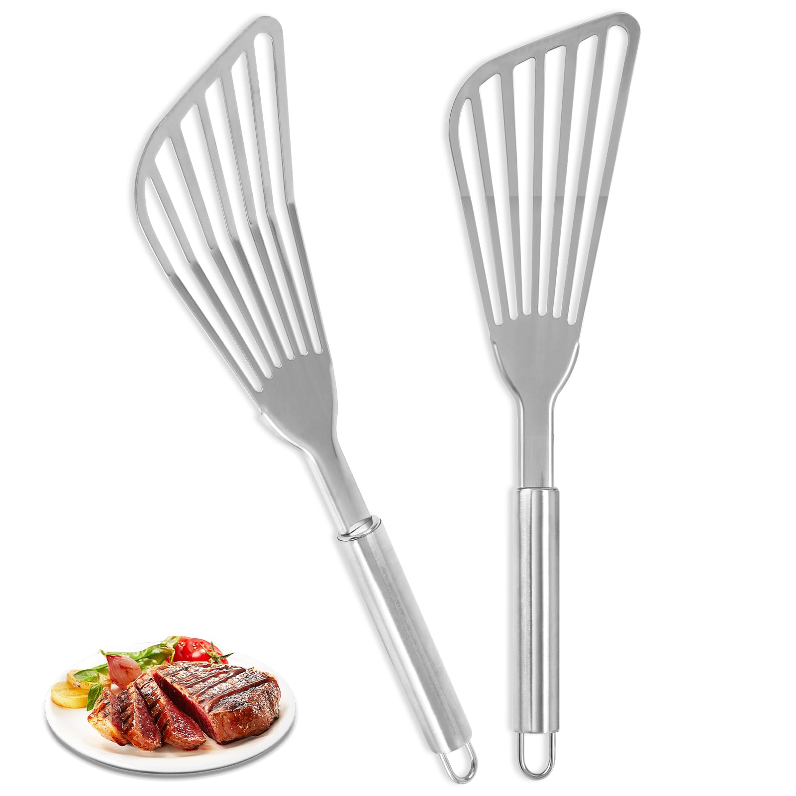 2-Pack Stainless Steel Fish Spatula Set - Premium Flexible BBQ Turner with Slotted Design for Flipping Fish, Eggs, Pancakes & Steaks - Perfect for Grilling, Cooking & Outdoor Barbecue Parties