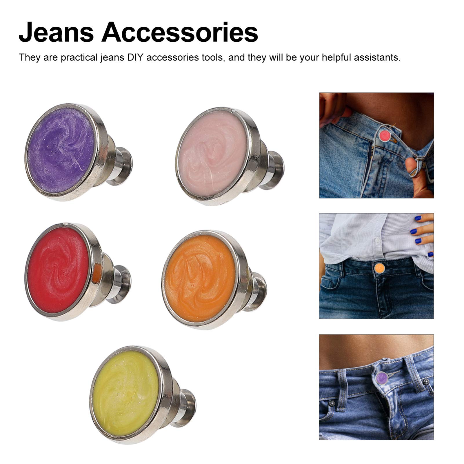 5-Pack Metal Jeans Buttons for DIY Pants & Waistband Repair - Durable Denim Button Replacement for Jeans, Pants & Garments - Perfect for Tailoring, Costume Design & Clothing Accessories