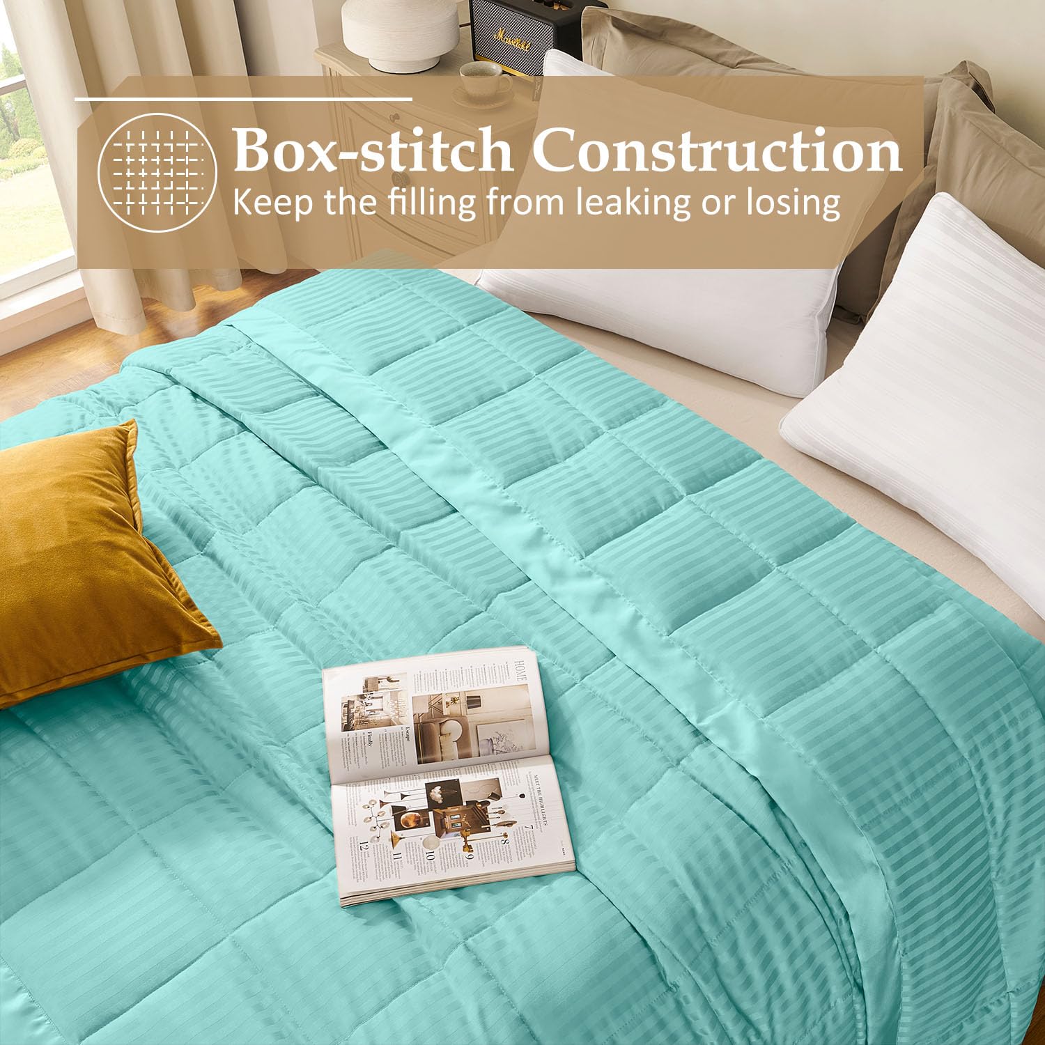 Premium King Size Down Alternative Blanket with Satin Trim - Lightweight All-Season Comforter, Machine Washable (Mint Green, 90x108 Inches) - Perfect for Bedroom, Guest Room, and Cozy Sofa Lounging