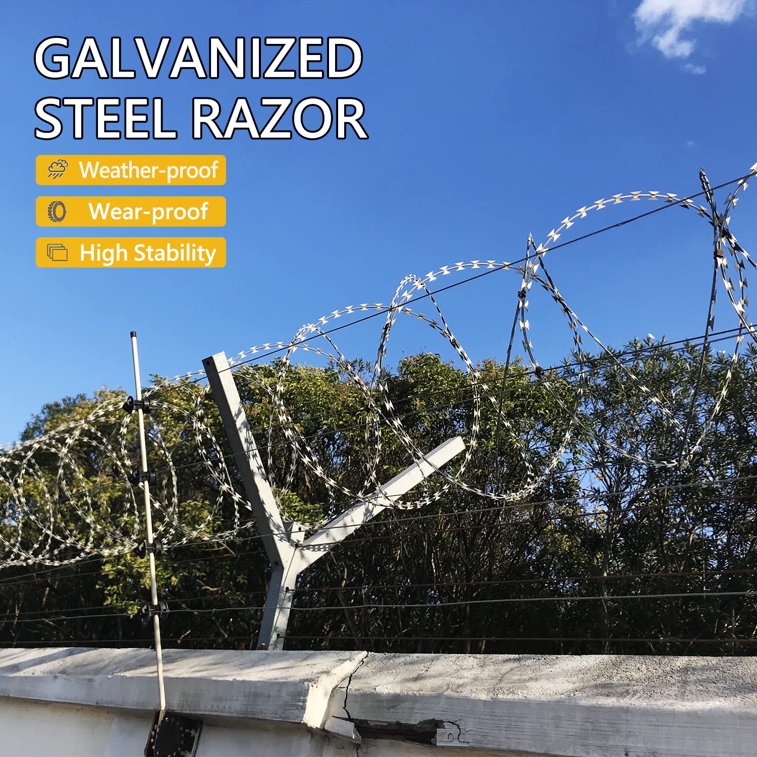 410FT Galvanized Steel Razor Wire - Heavy Duty Barbed Concertina Wire for Security Fencing (5 Rolls, 82FT Each) | Perfect for Perimeter Protection, Military Bases & Property Security