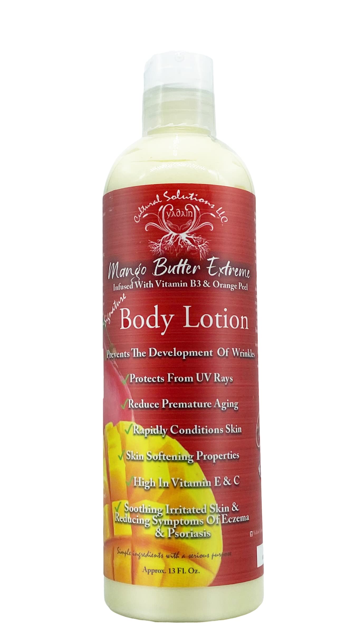 Yadain Mango Butter Extreme Body Lotion with Vitamin B3 & Orange Peel - Ultra Moisturizing Cream for Dry, Sensitive Skin | Hydrating, Nourishing & UV Protection | 12oz Bottle | Perfect for Daily Use, After Sun Care & Winter Skin Relief