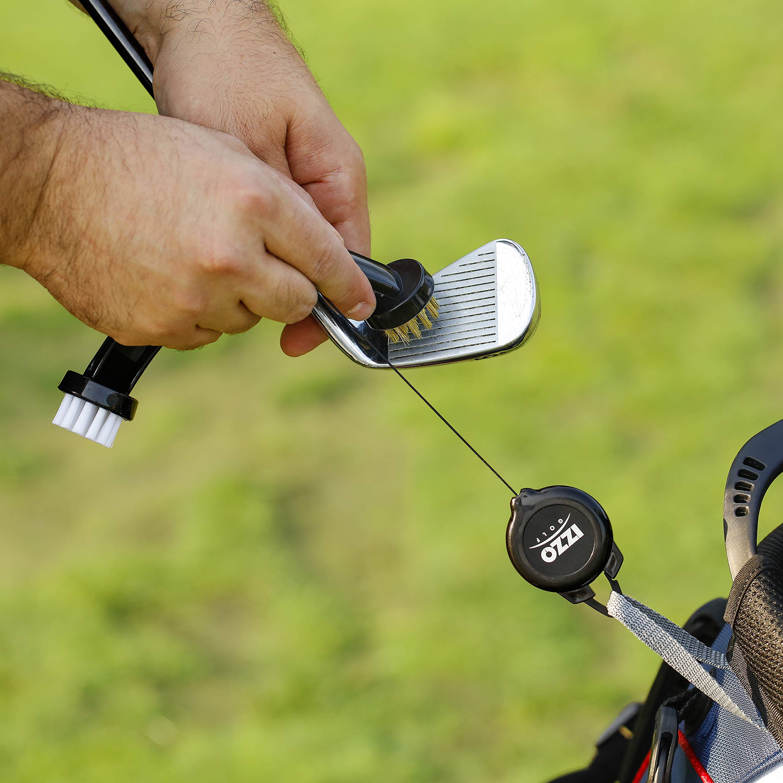 Izzo Golf Dual Golf Club Brushes Set - Club & Groove Cleaner with Golf Bag Zinger Clip | Perfect for Cleaning Irons, Woods & Putters On/Off the Course