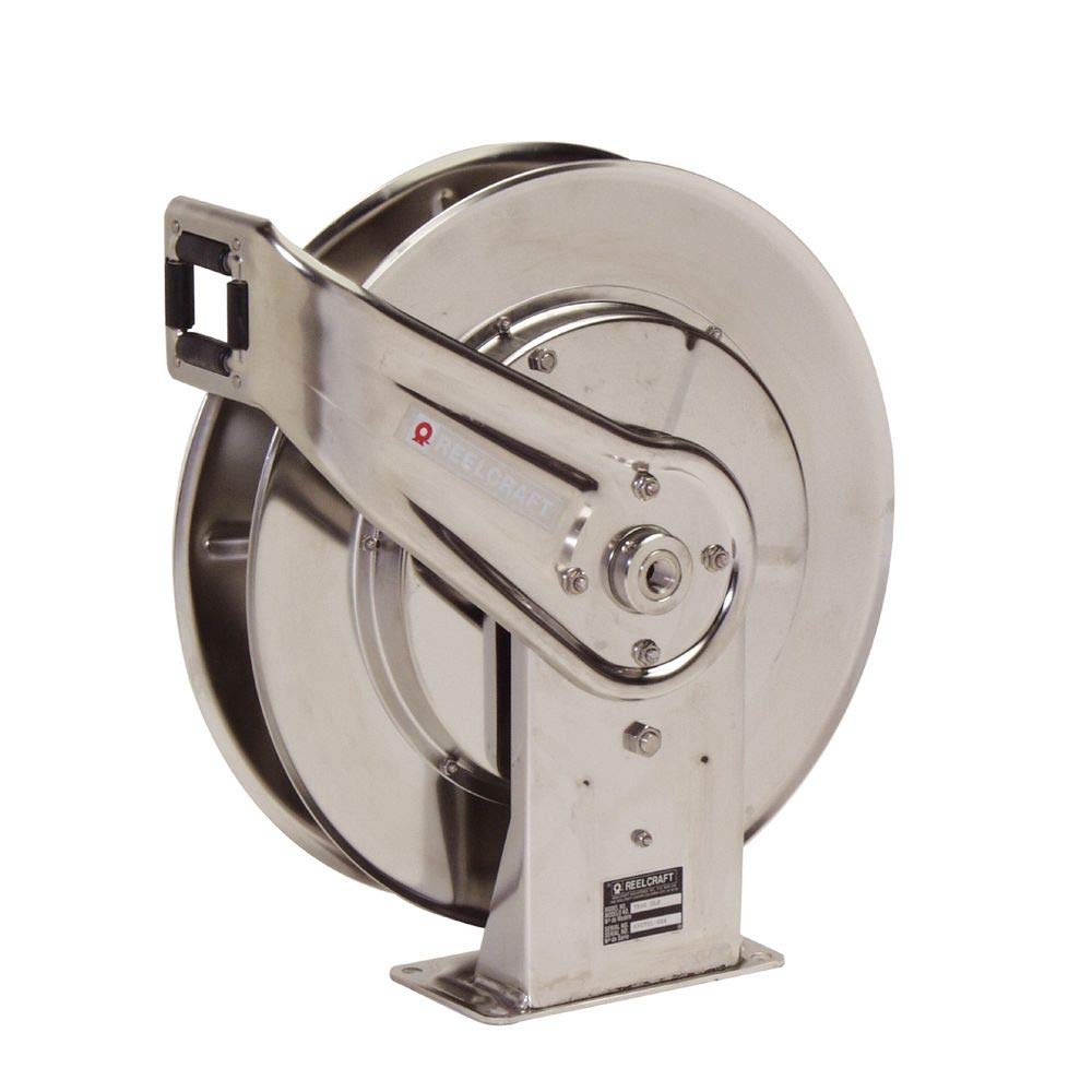 Reelcraft 7800 OLS Spring Retractable Stainless Steel Hose Reel - 50 Foot Heavy Duty Air & Water Hose Reel for Garage, Workshop, and Industrial Use (Hose Not Included)