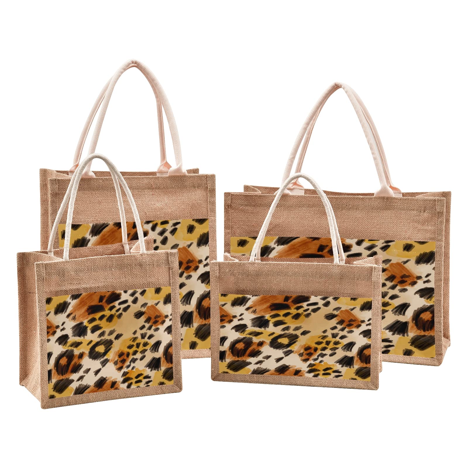 Stylish Feline Animal Print Watercolor Jute Tote Bag for Women - Eco-Friendly Grocery Shopping Bag with Sturdy Handles - Perfect for Travel, Beach, Wedding & Everyday Use