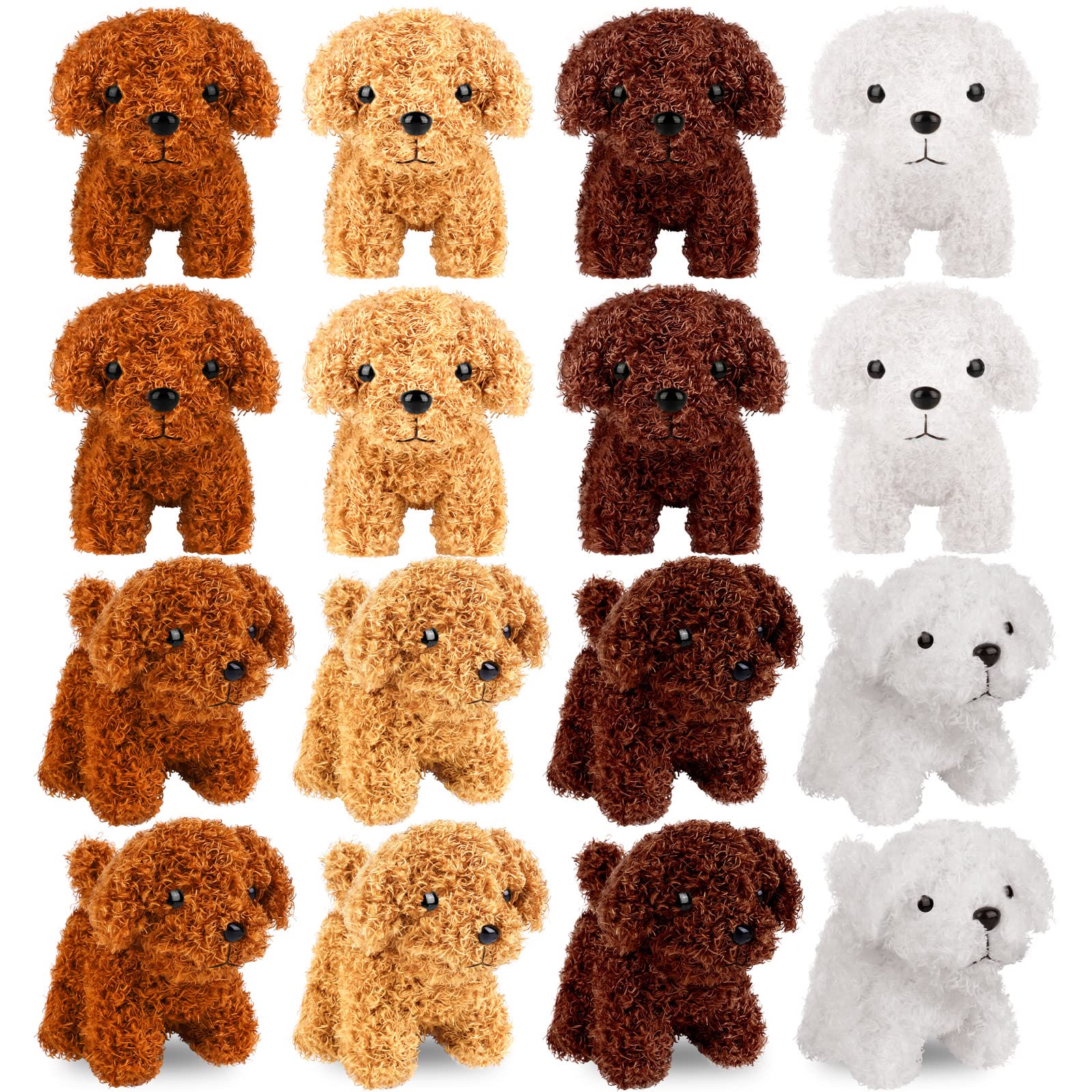 Elcoho 16-Piece 4-Inch Mini Plush Dog Keychain Set - Soft Stuffed Animal Puppy Toys for Party Favors, Goodie Bags & Birthday Gifts (4 Colors, Curly Puppy Style) - Perfect for Kids' Parties, Baby Showers & Classroom Rewards