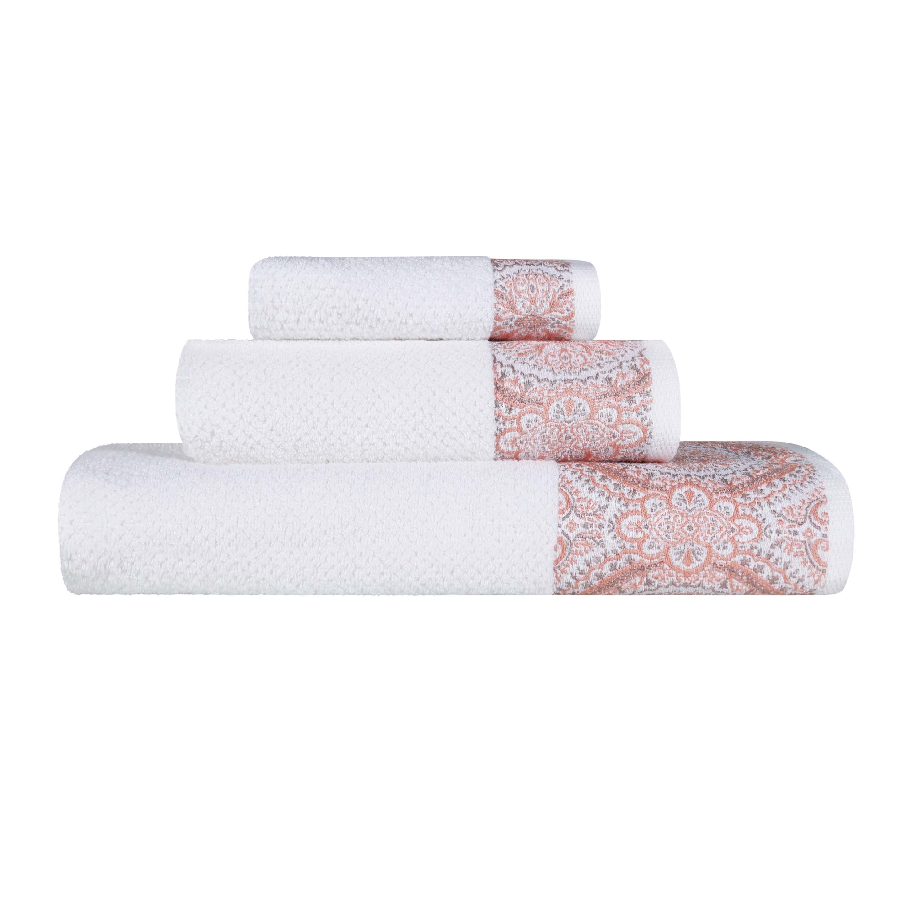 Premium Medallion Cotton Jacquard Textured 3-Piece Bath Towel Set - Soft & Absorbent Luxury Towels for Spa, Bathroom & Guest Use
