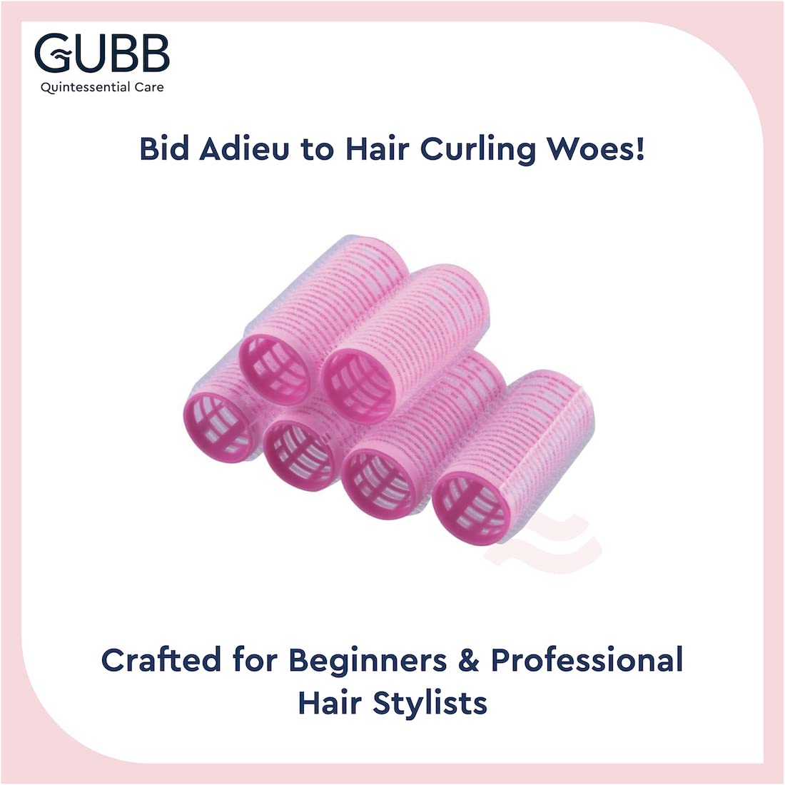 GUBB Self Grip Hair Rollers for Curling - 12 Large Pink Hair Curlers for Medium Length Hair | Heatless Curling Tools for Salon Quality Waves at Home | Perfect for Parties, Weddings & Everyday Styling