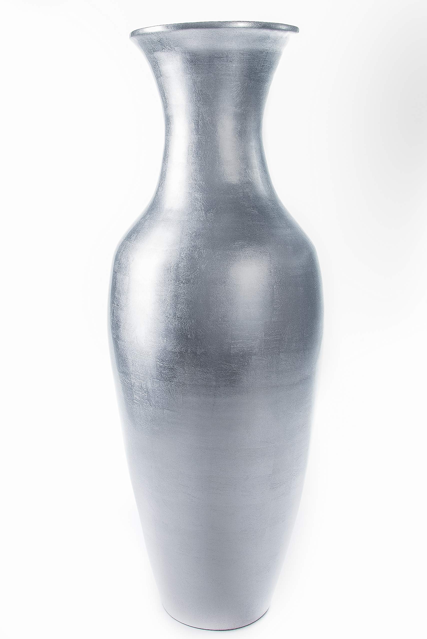 36 Inch Tall Handmade Bamboo Floor Vase - Green Floral Crafts Classic Metallic Silver Vase for Home Decor | Perfect for Dried Flowers & Branches | Elegant Decoration for Living Room, Dining Room, Office or Entryway