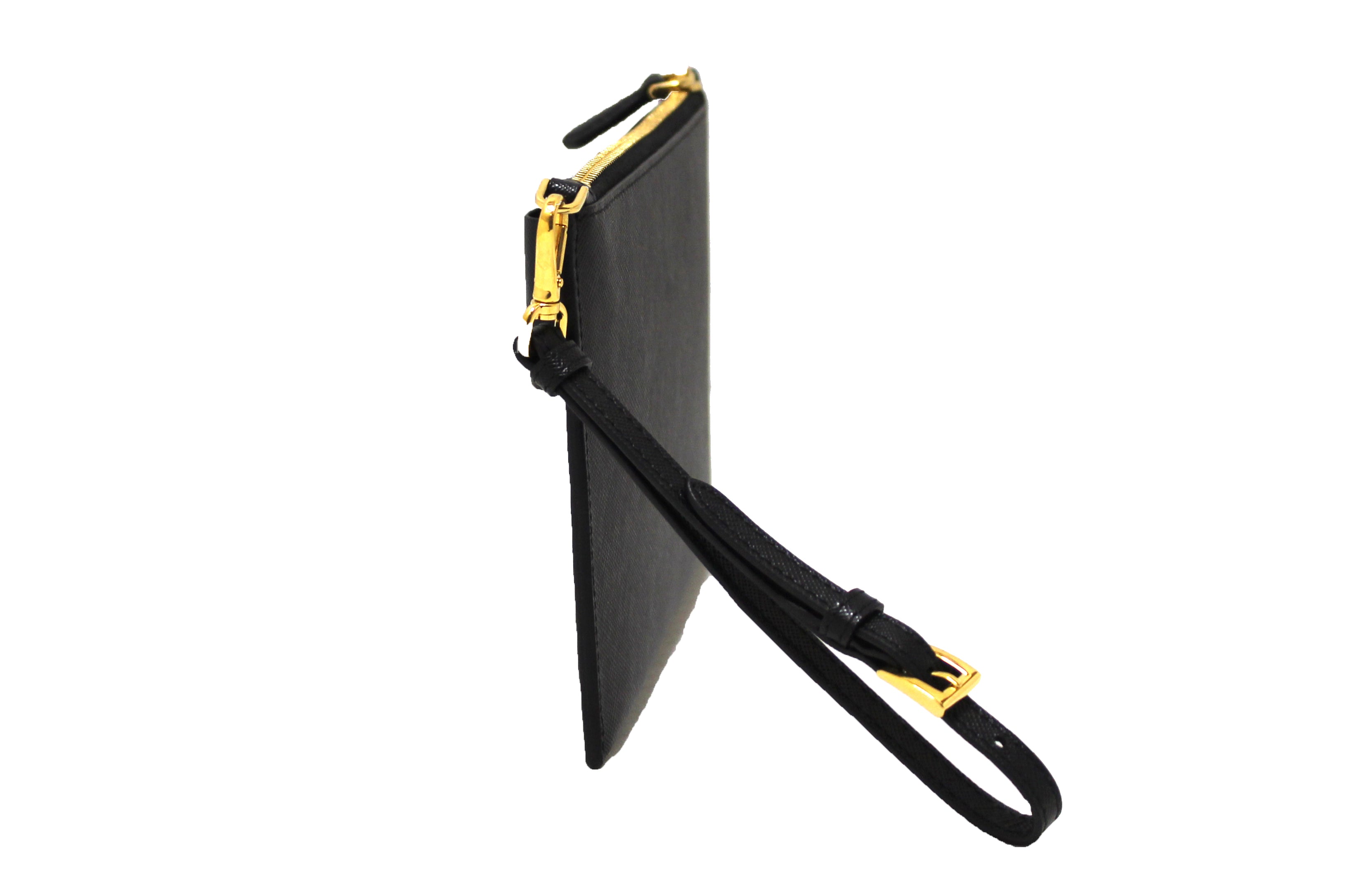 Authentic Prada Black Saffiano Leather Bow Wristlet Pouch - Luxury Small Handbag for Women, Perfect for Parties, Weddings & Evening Events