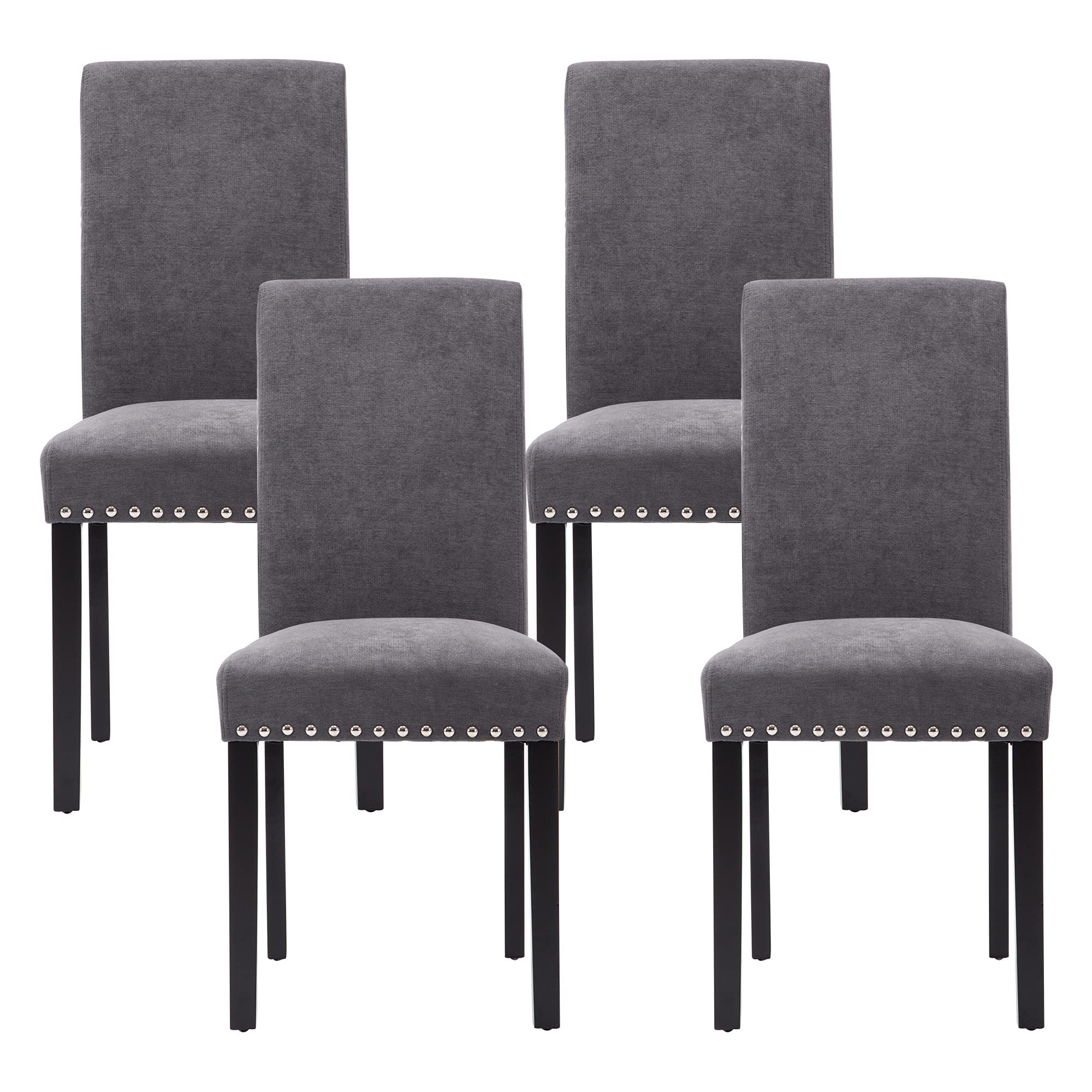 Set of 4 Modern Dining Chairs with Black Metal Legs - Gray Upholstered Kitchen & Living Room Chairs for Home, Restaurant, or Office Use