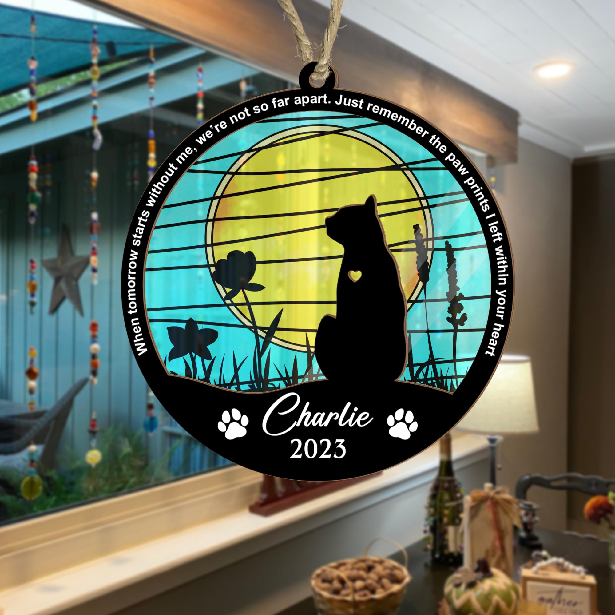 Personalized Cat Memorial Suncatcher - Engraved Pet Loss Keepsake, Sympathy Gift for Cat Lovers | Pet Remembrance Ornament for Christmas, Home Decor & Healing After Loss