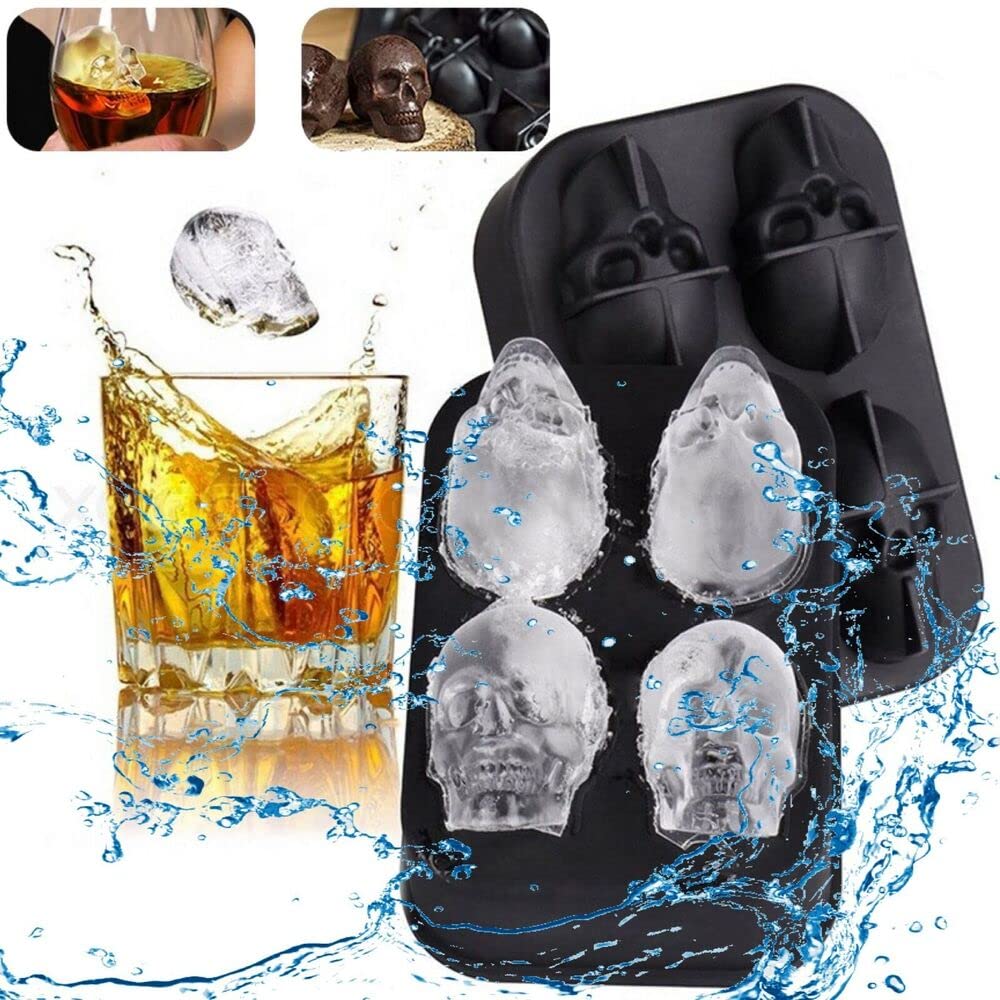 Premium Silicone 3D Skull Ice Cube Tray - Round Ball Maker & Sphere Mold for Cocktails, Whiskey, and Party Drinks - Perfect for Halloween, Themed Parties, and Home Bars