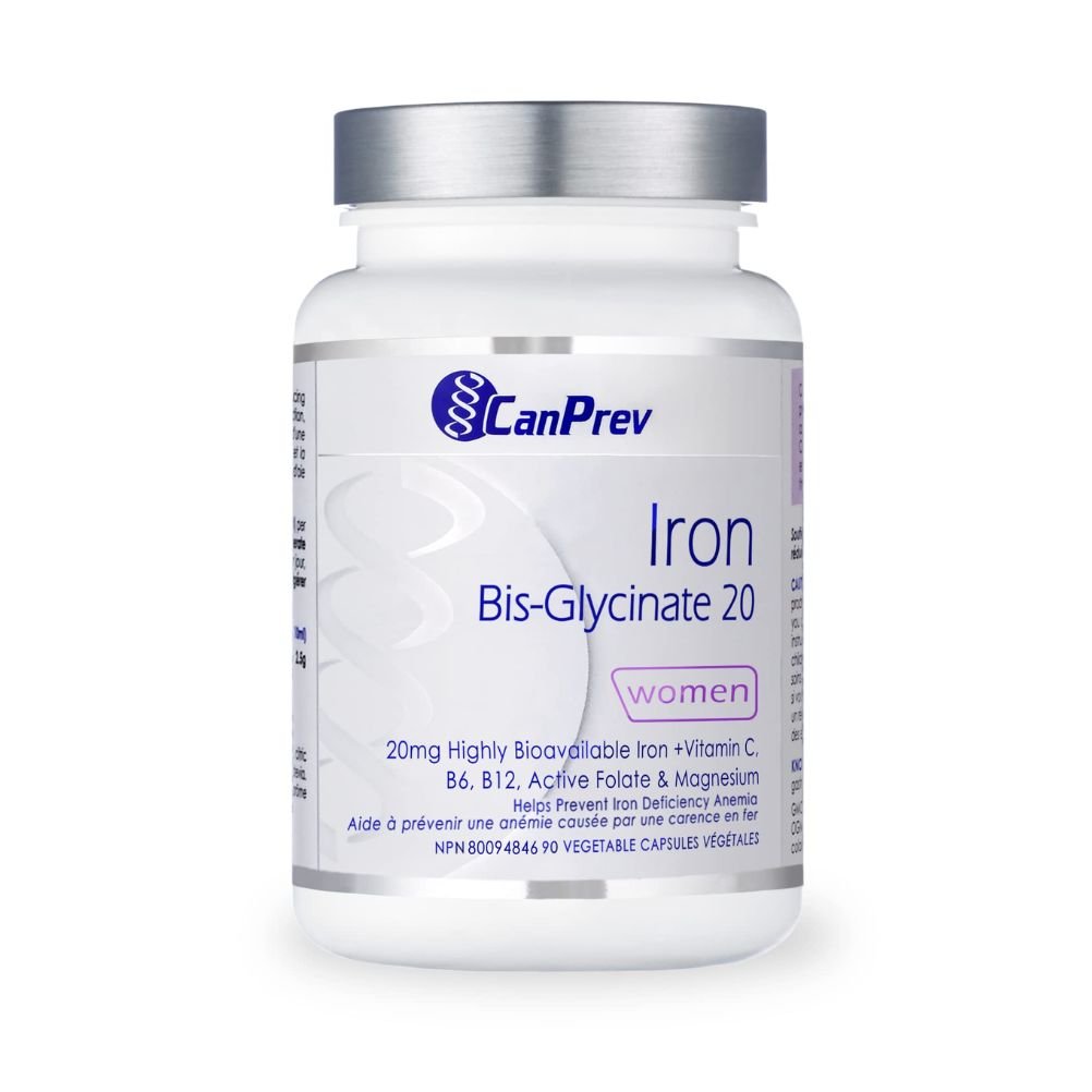 Canprev Iron Bisglycinate 90 VCaps - Gentle & Effective Iron Supplement for Women - Supports Energy & Healthy Blood - Perfect for Active Lifestyles & Pregnancy