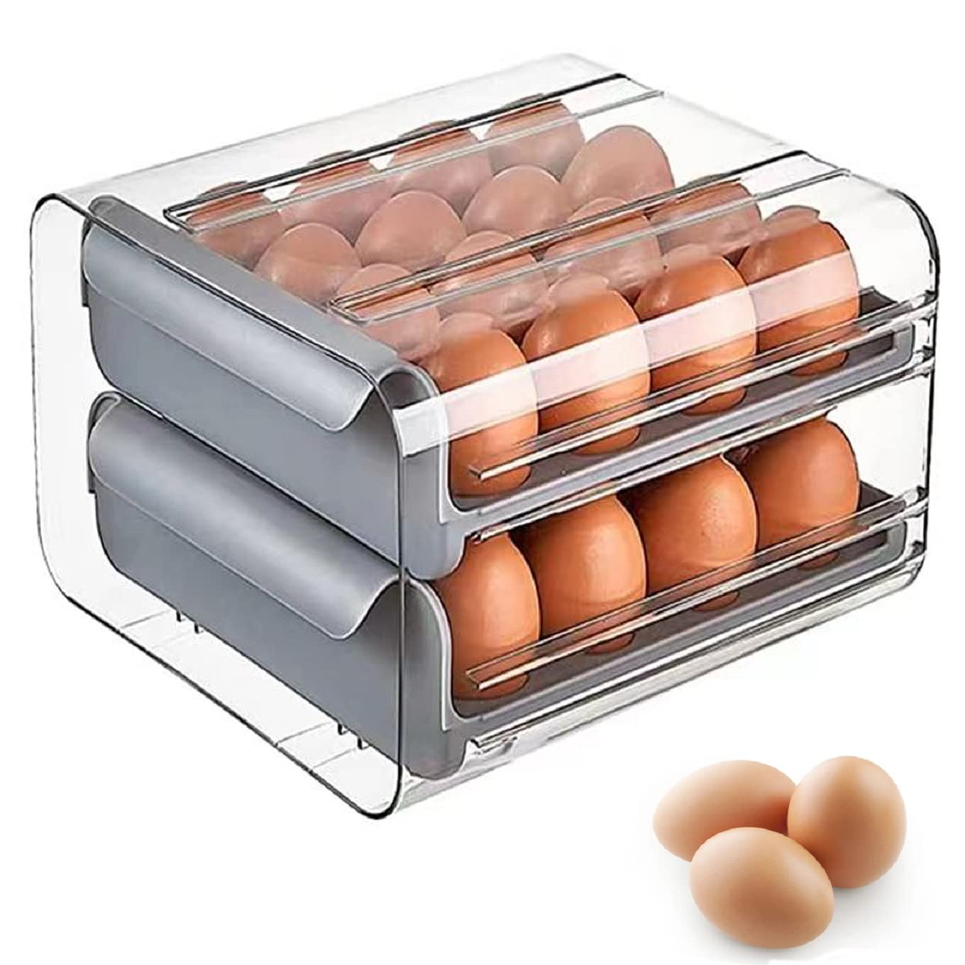 NEISRAI Egg Storage Container - Space Saving Durable Kitchen Egg Holder for Refrigerator - Compact Egg Organizer Tray (Gray) - Perfect for Fresh Egg Storage in Fridge, Pantry or Farmhouse Kitchen
