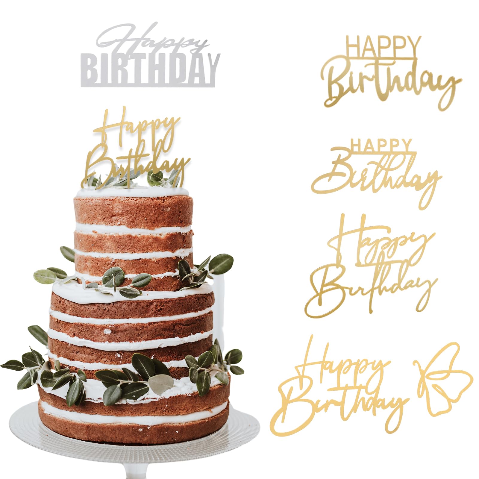 6PCS Happy Birthday Cake Toppers Set - Acrylic Mirror Glitter Cake Decorations for DIY Birthday Cakes, Party Supplies - Perfect for Birthday Parties, Baby Showers & Wedding Celebrations