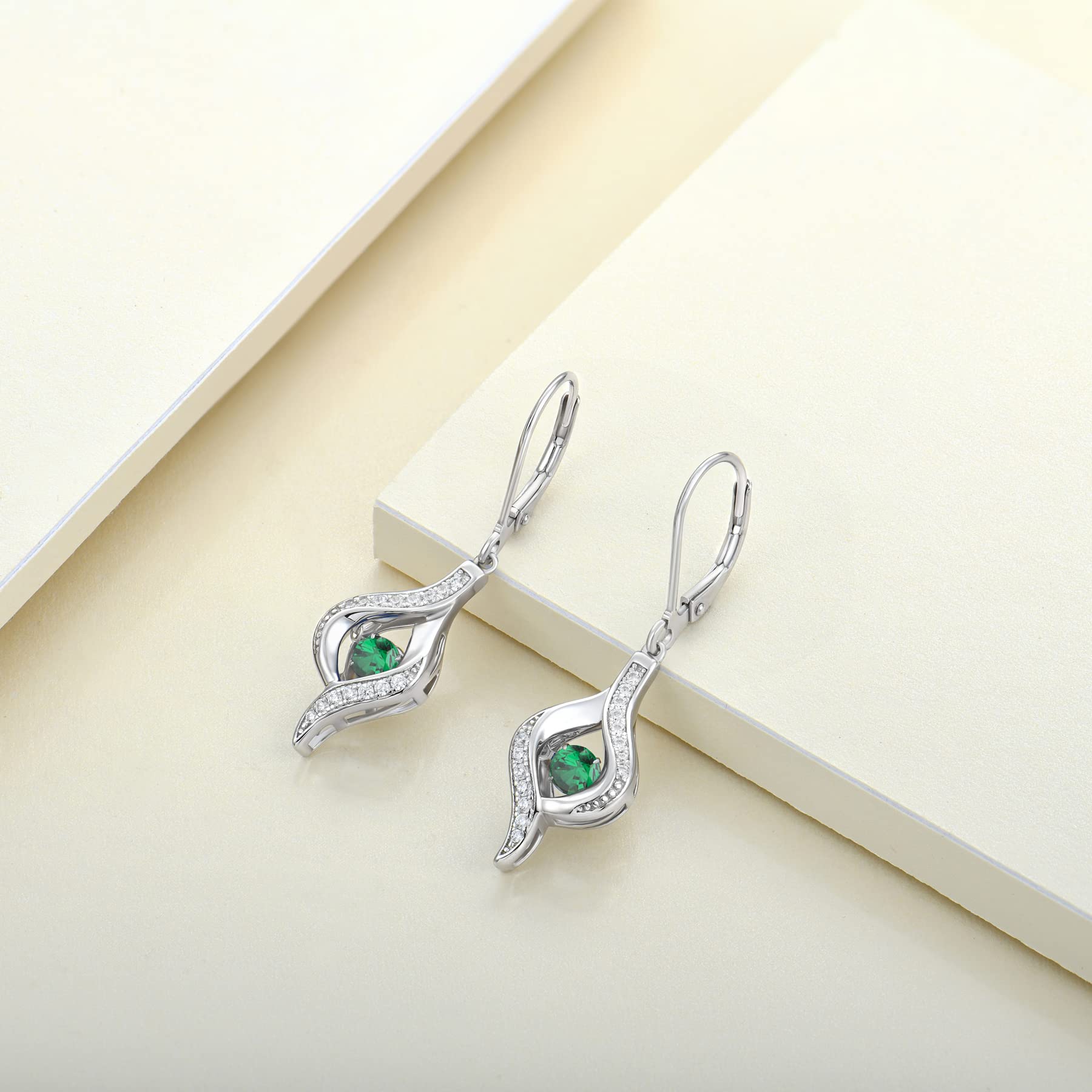 925 Sterling Silver YL Eyes Dangle Earrings with Birthstone - Elegant Halo Jewelry for Women | Perfect for Birthdays, Anniversaries & Special Occasions