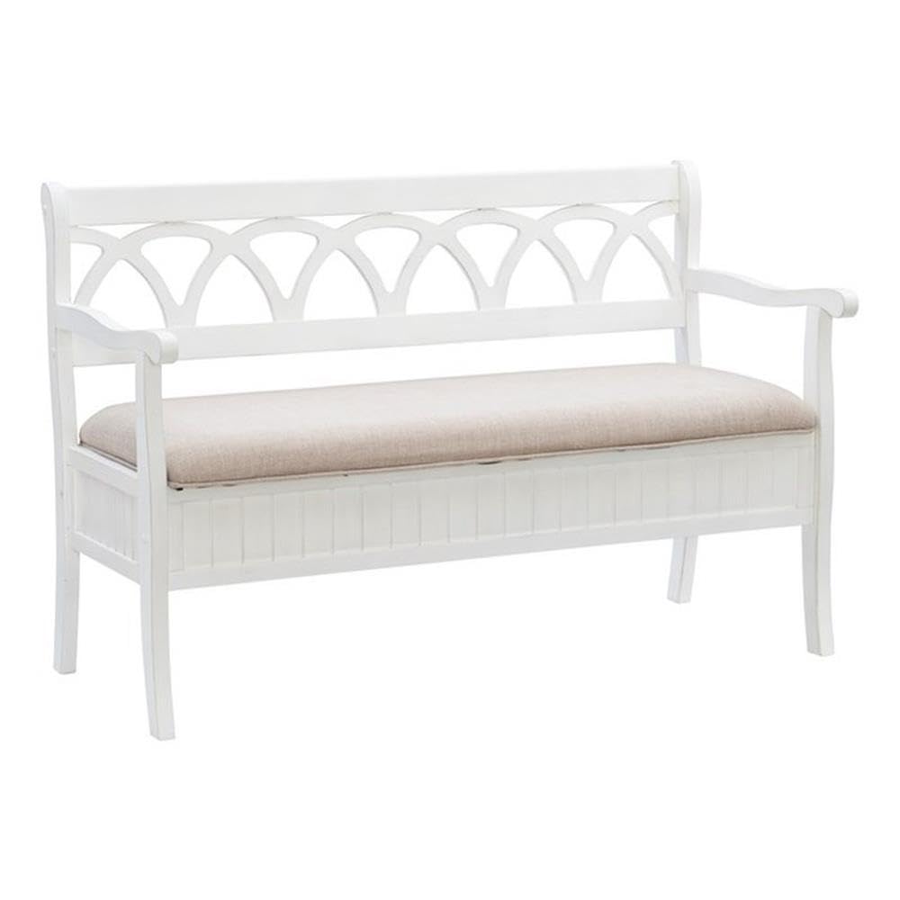 Powell Furniture Elliana Bench - White Wooden Entryway Bench for Hallway, Living Room, Bedroom & Home Decor