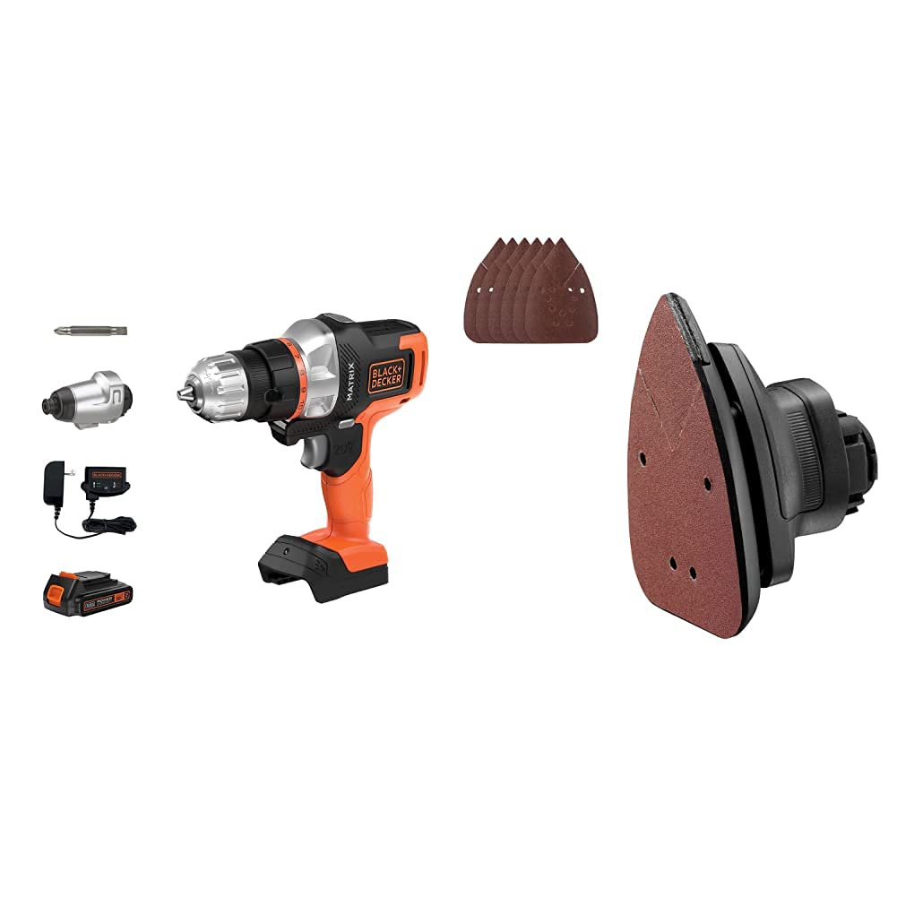 BLACK+DECKER 20V MAX Cordless Drill and Sander Combo Kit - BDCDMT120IA & BDCMTS - 2-Tool Matrix System for Woodworking, DIY Projects, and Home Repairs