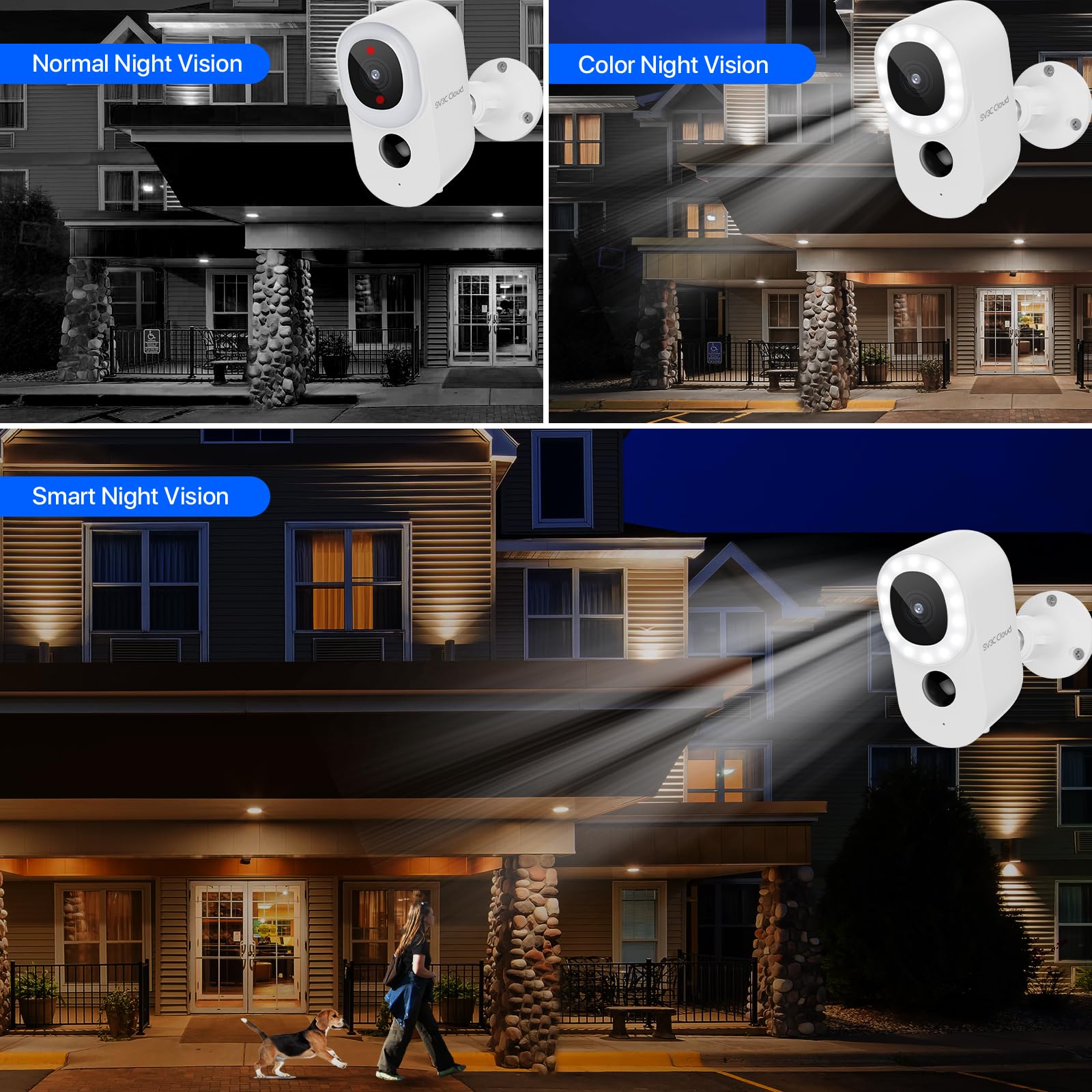 2 Pack SV3C 2K Solar Security Cameras Wireless Outdoor, 2.4G WiFi Battery Powered Home Security Camera with 14 Spotlight Color Night Vision, 110° Wide View Angle, PIR Human Detection, 2-Way Audio, Cloud & SD Card Storage - Ideal for Home, Yard, Garage, and Property Surveillance