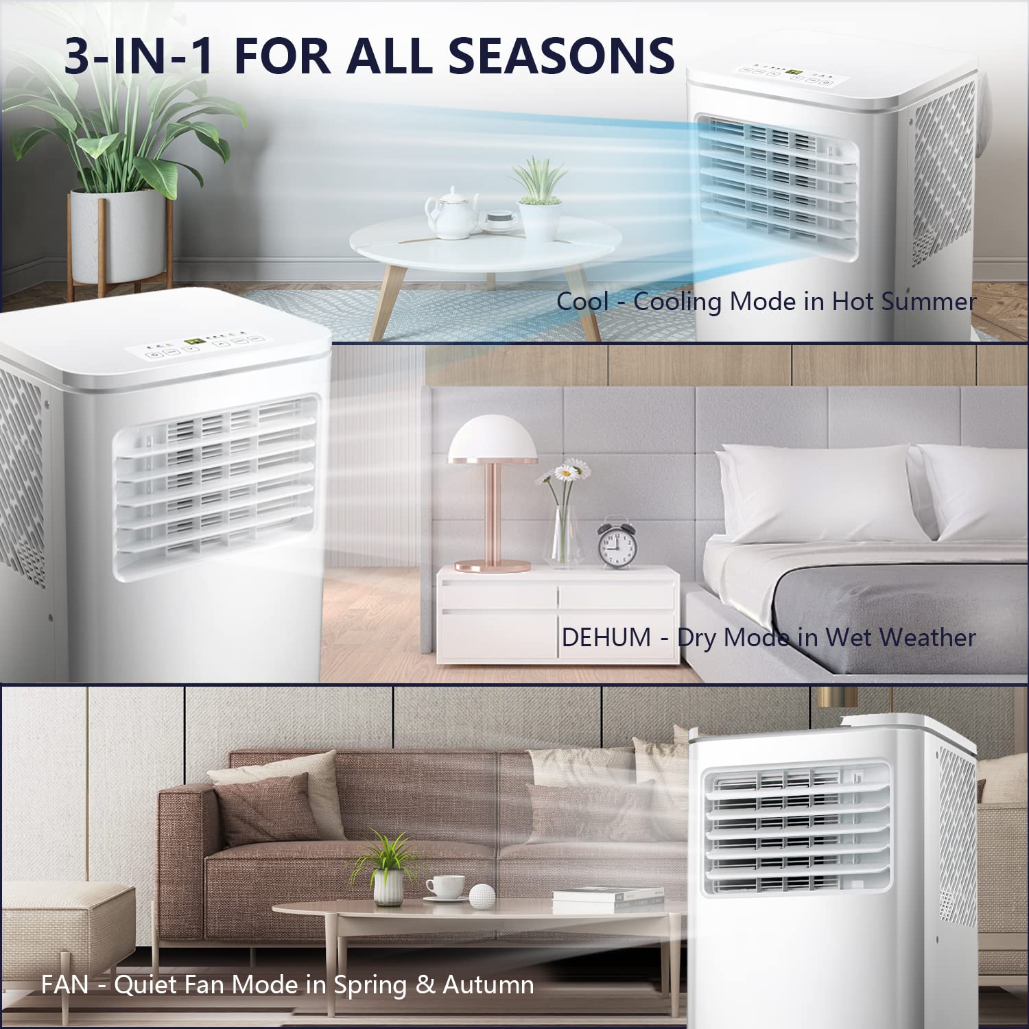 ZAFRO 10,000 BTU Portable Air Conditioner - Cools Rooms Up to 450 Sq.Ft | 3-in-1 AC Unit with Cooling, Dehumidifier & Fan Modes | Includes Remote Control | Energy Efficient White Design | Perfect for Bedrooms, Living Rooms & Home Offices