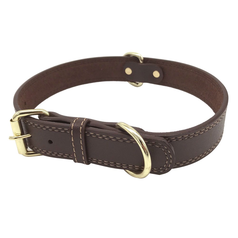 Premium PU Leather Dog Collar with Double D-Ring - Adjustable & Durable Pet Collar for Medium & Large Dogs (Brown) - Perfect for Daily Walks, Training & Outdoor Adventures