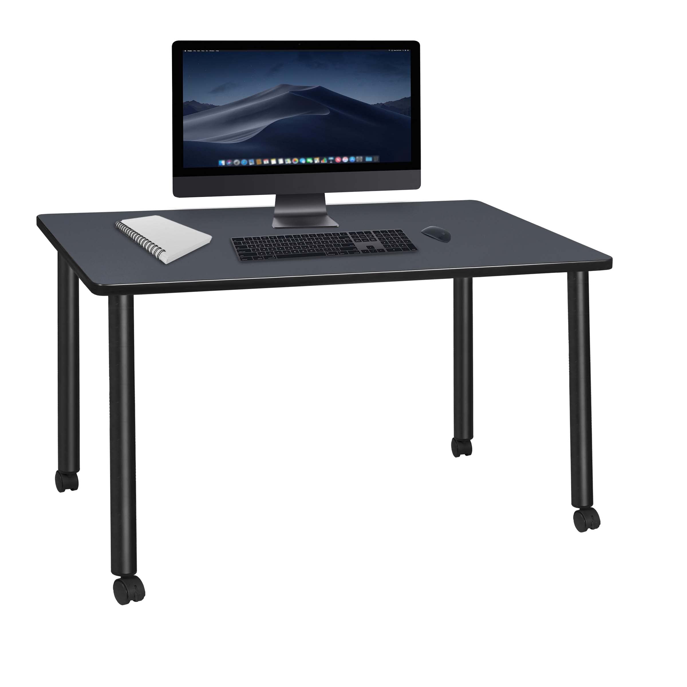 Regency Kee 60 x 24 Inch Mobile Desk with Grey Top & Black Legs - Adjustable Rolling Workstation for Office, Home, or Classroom Use