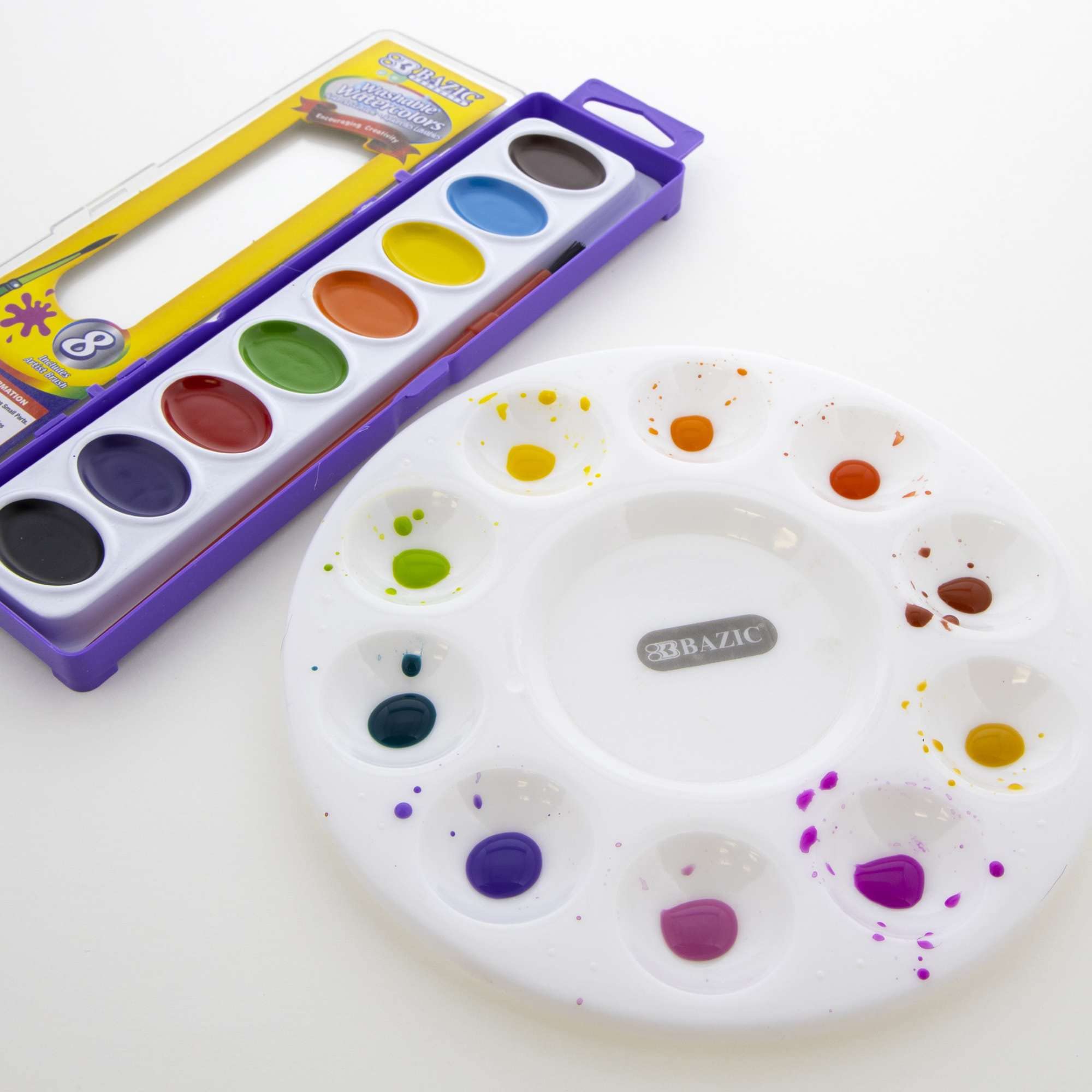 BAZIC 10 Round Paint Palette for Kids & Adults - 24-Pack for Acrylic Painting & DIY Crafts
