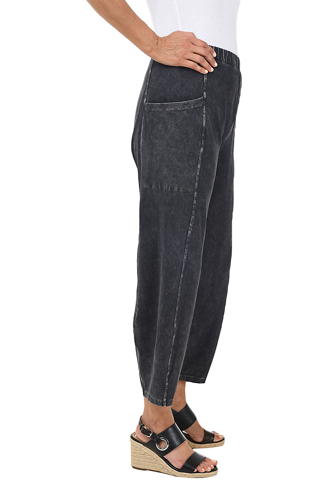 Mineral Wash Pull On Ankle Pants for Women - Comfortable Stretch Casual Trousers for Work, Travel & Everyday Wear