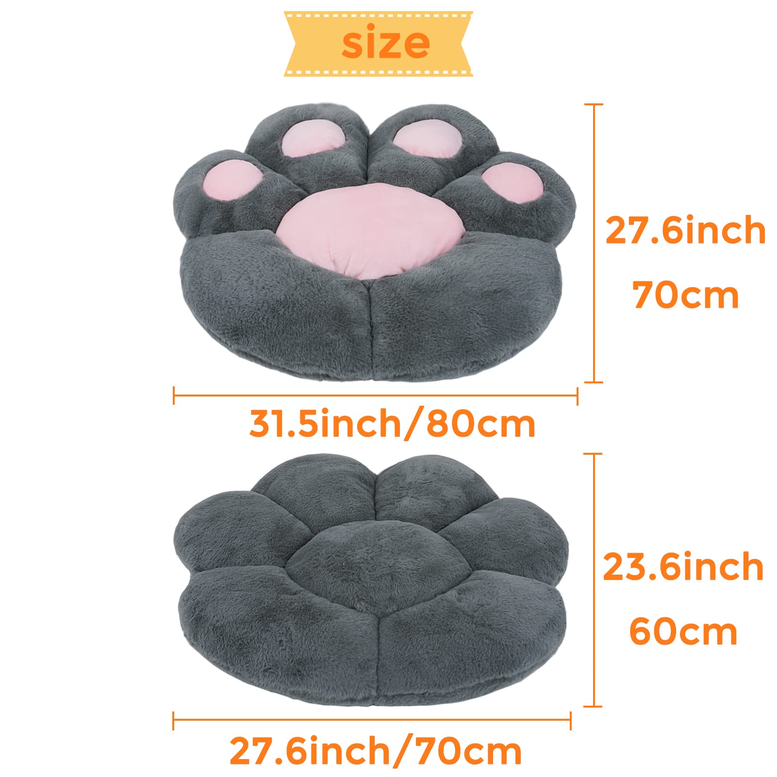 ELFJOY Plush Cat Paw Chair Cushion - Soft Comfortable Office & Gaming Seat Pillow - 80x70cm Grey Home Decor for Desk, Sofa & Bedroom (Perfect for Work, Study & Relaxation)
