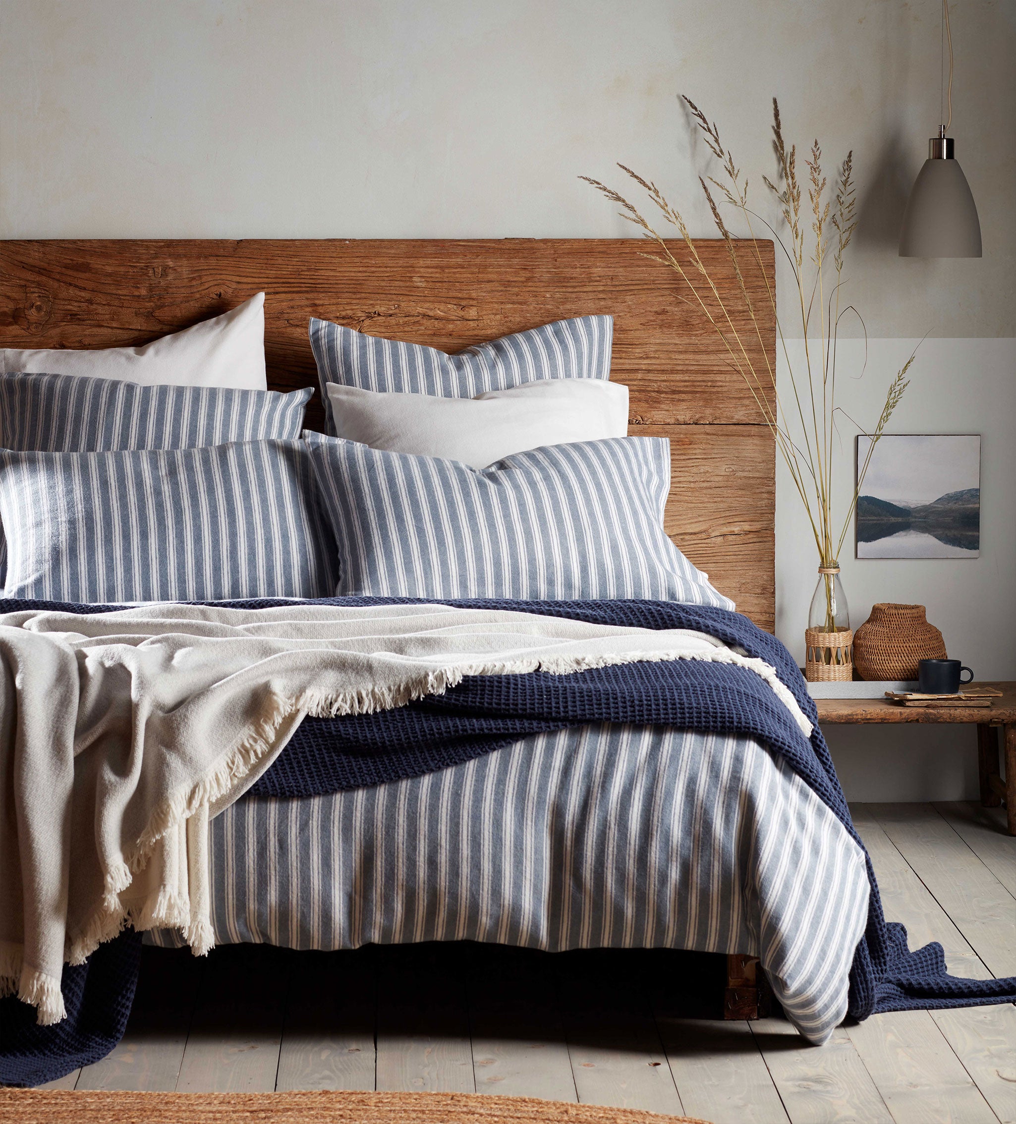 French Blue Fred Stripe Brushed 100% Organic Cotton Duvet Cover Set - Soft Breathable Bedding for Cozy Sleep & Luxury Bedroom Decor