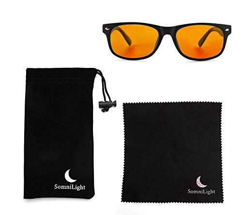 Blue Light Blocking Amber Glasses for Better Sleep - Wayfarer Style Orange Tinted Nighttime Glasses to Improve Sleep Quality & Boost Melatonin Production - Perfect for Nighttime Use, Screen Time & Relaxation Before Bed