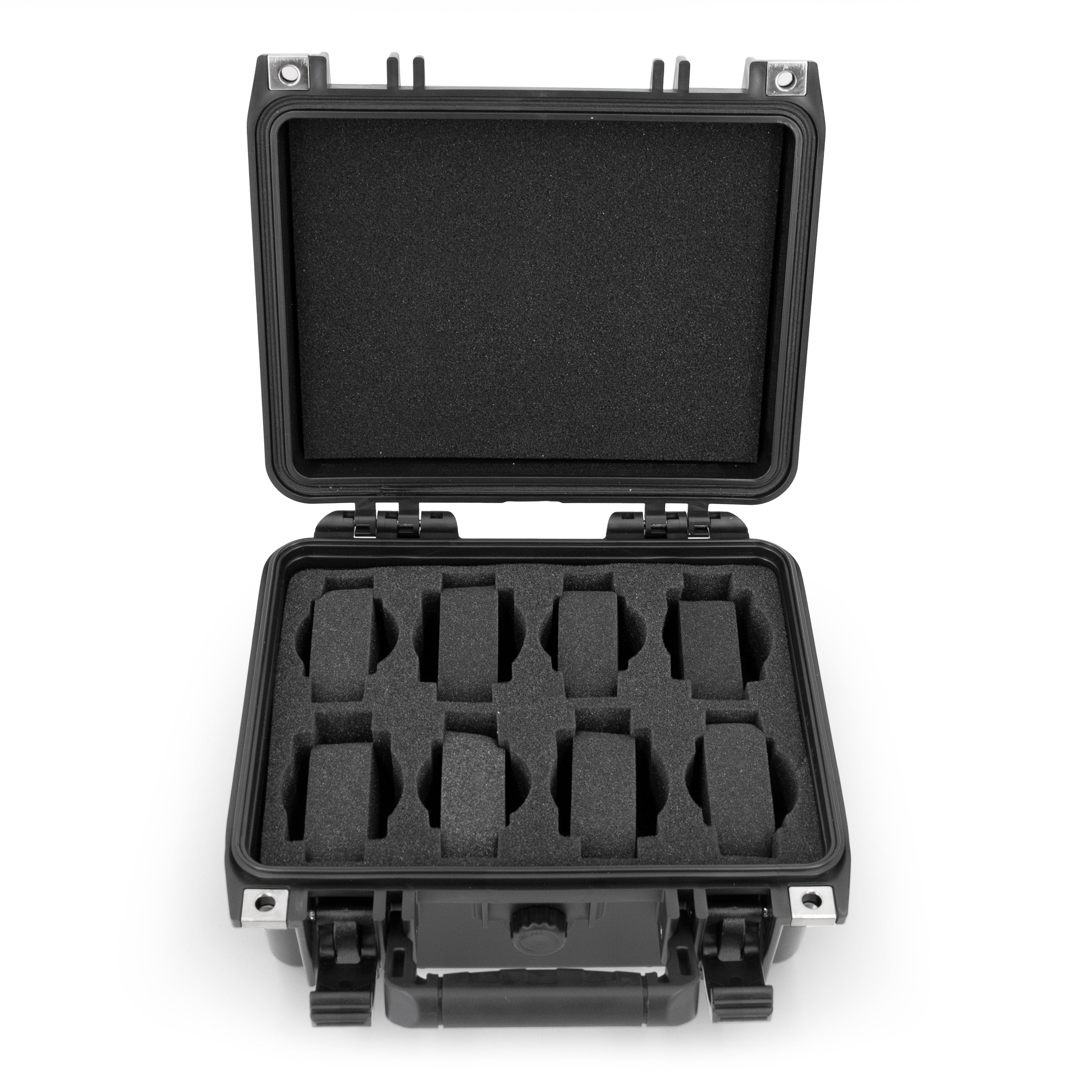 CASEMATIX Waterproof Watch Travel Case with 8 Watch Roll Holders - Foam Display Tray Fits 24mm to 56mm Watch Faces - Perfect for Storage, Travel & Watch Collection Organization